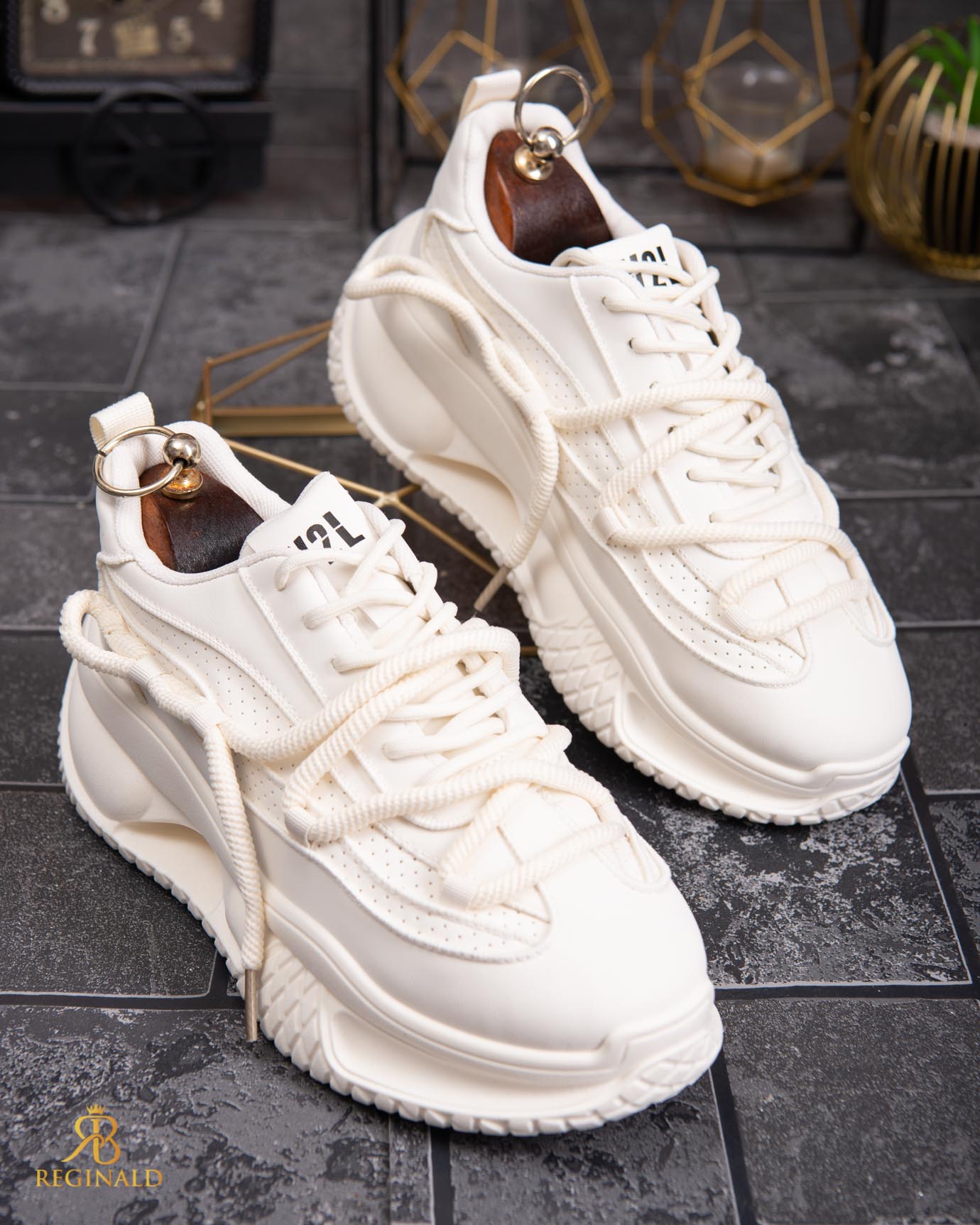 Adidasi de bărbați cu talpa înaltă, albi– AD829 - imagine 5