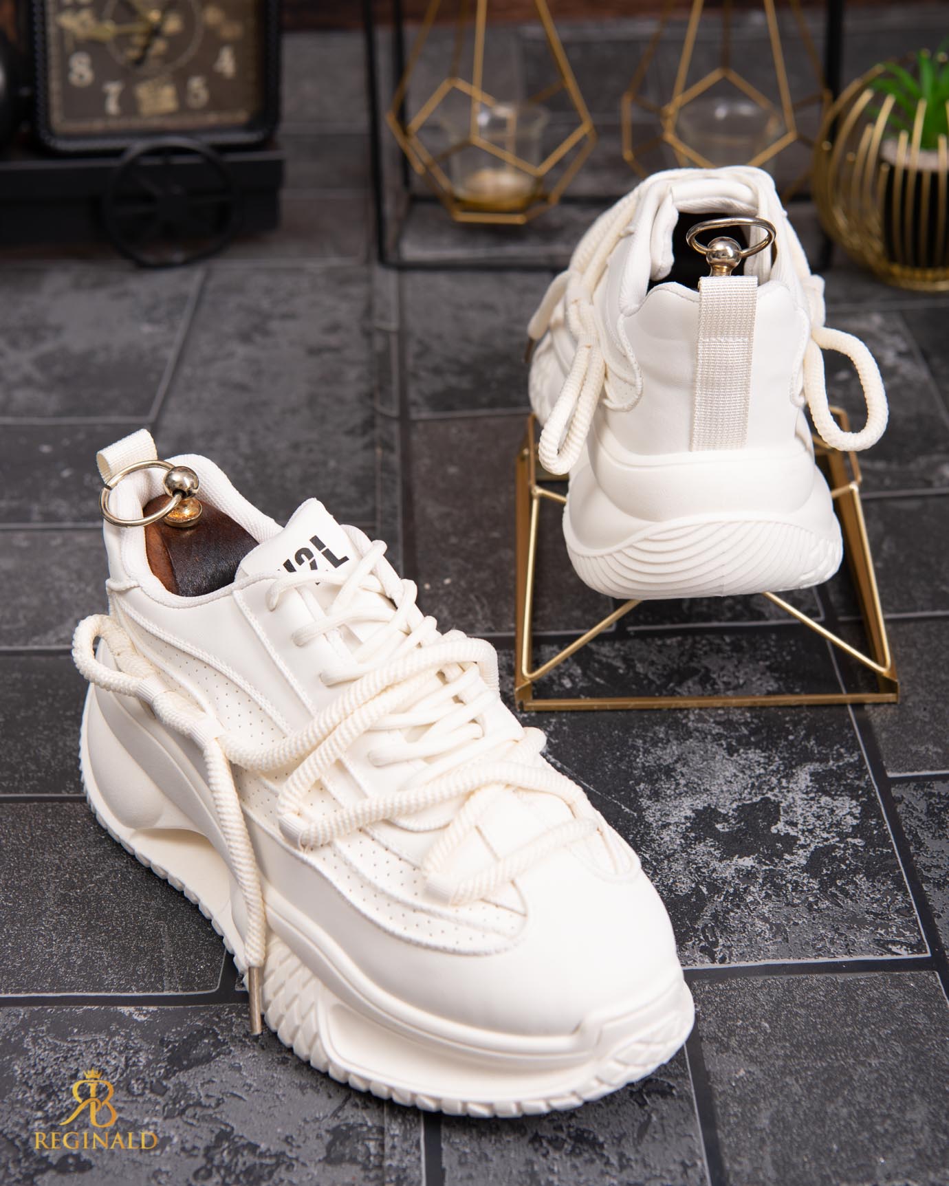 Adidasi de bărbați cu talpa înaltă, albi– AD829 - imagine 6