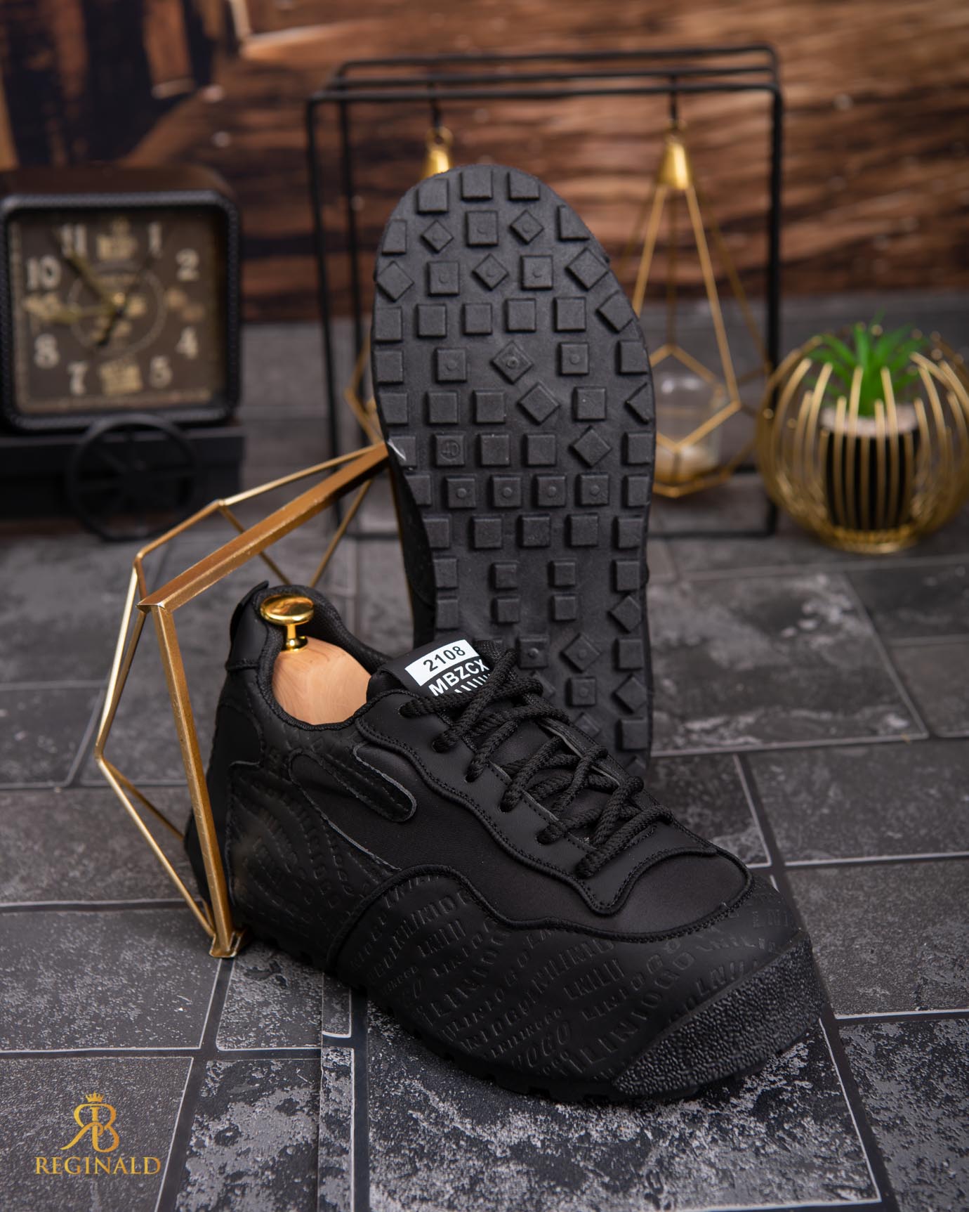 Adidasi de bărbați cu talpa înaltă, negri– AD830 - imagine 2