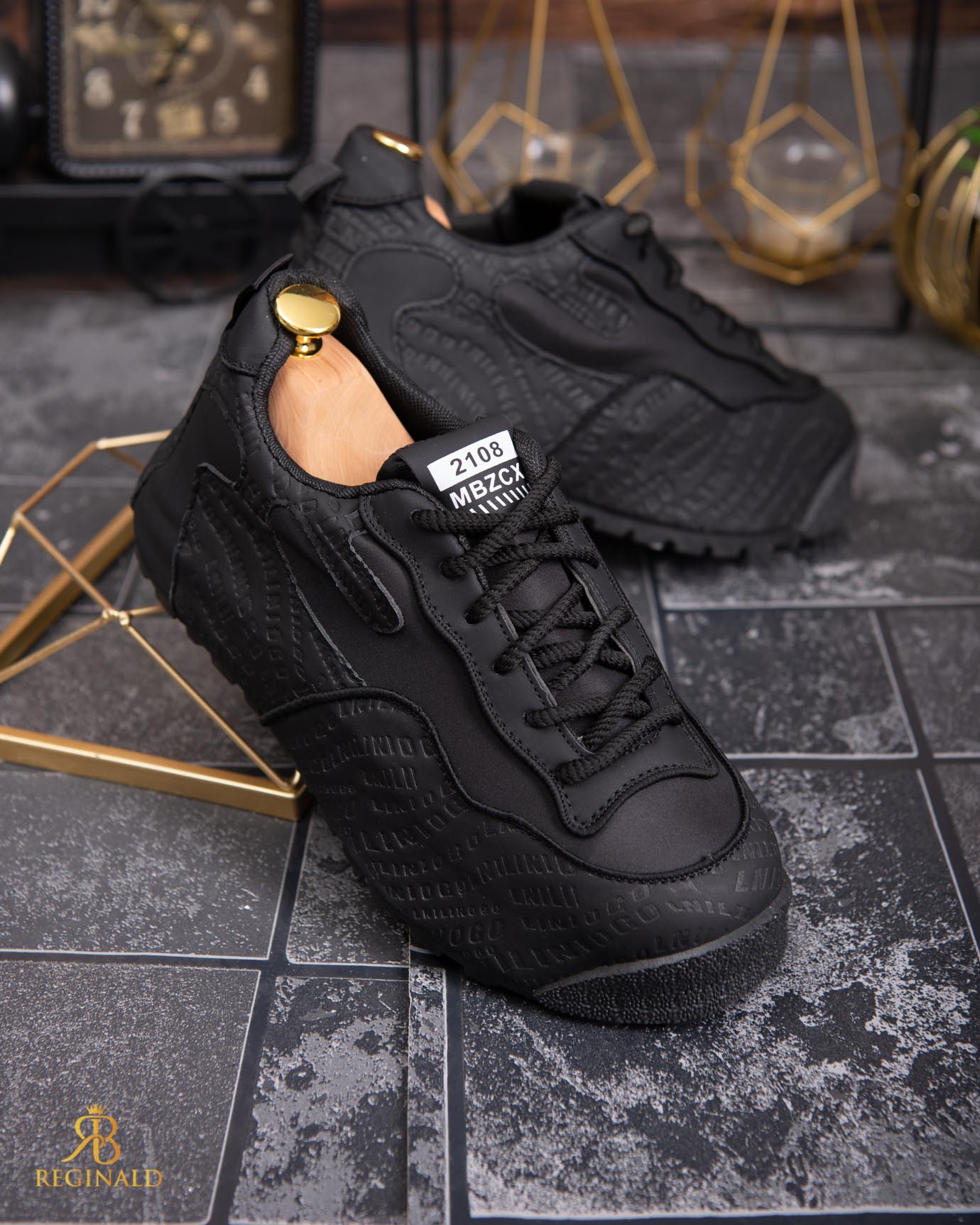 Adidasi de bărbați cu talpa înaltă, negri– AD830 - imagine 3