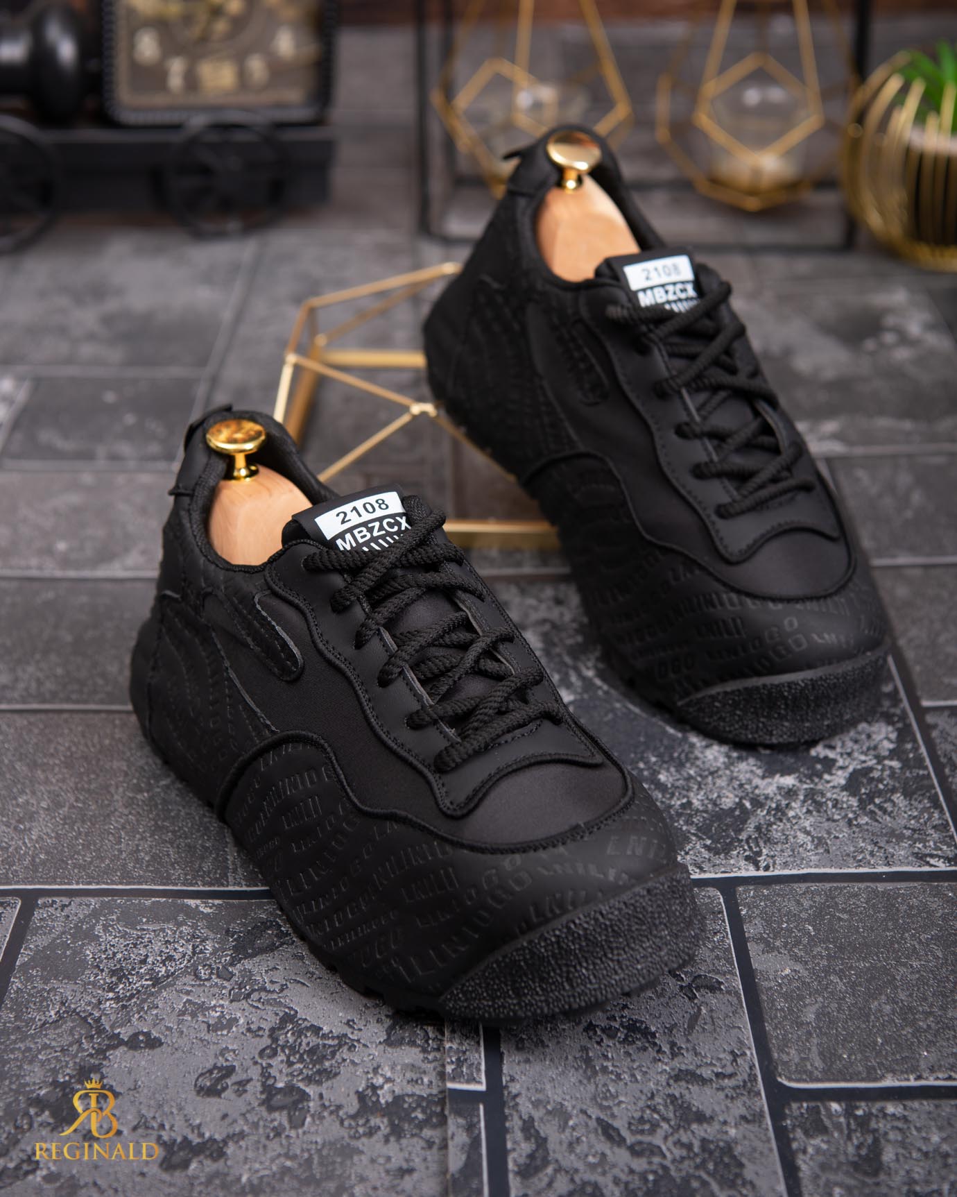 Adidasi de bărbați cu talpa înaltă, negri– AD830 - imagine 4