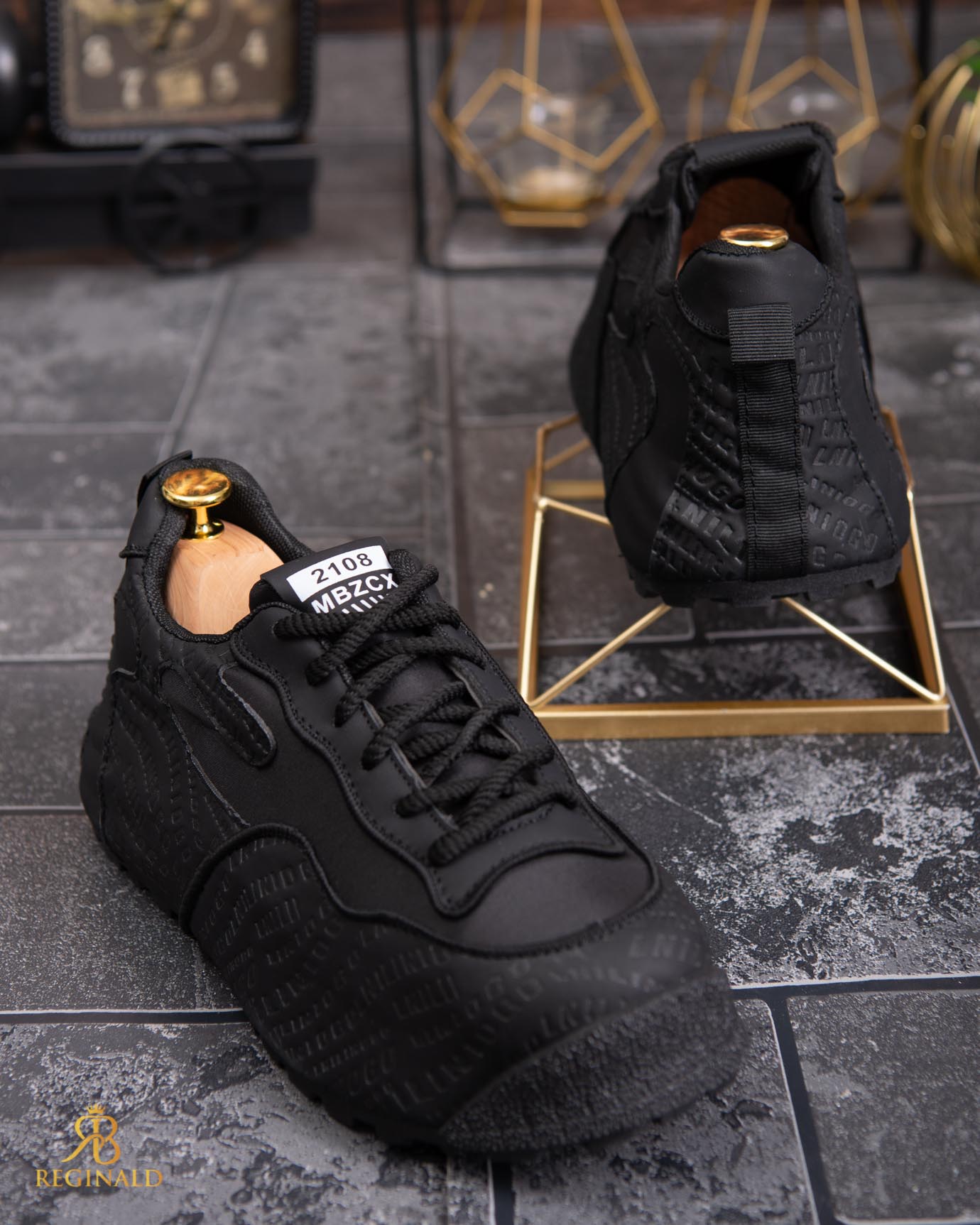 Adidasi de bărbați cu talpa înaltă, negri– AD830 - imagine 5