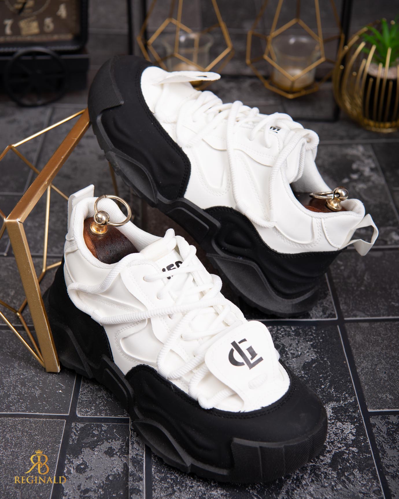 Adidasi de bărbați cu talpa înaltă, alb/negru– AD831