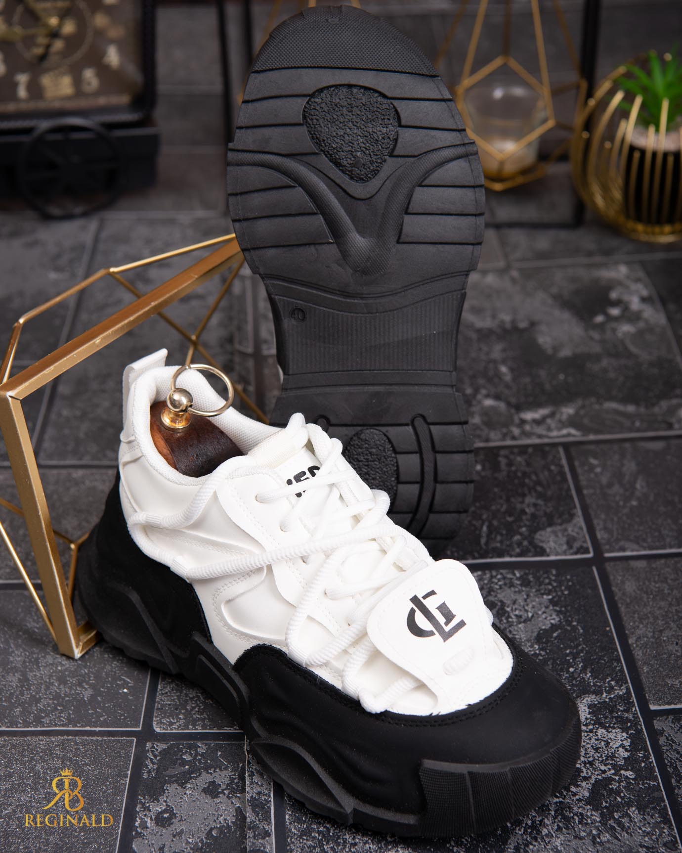 Adidasi de bărbați cu talpa înaltă, alb/negru– AD831 - imagine 2