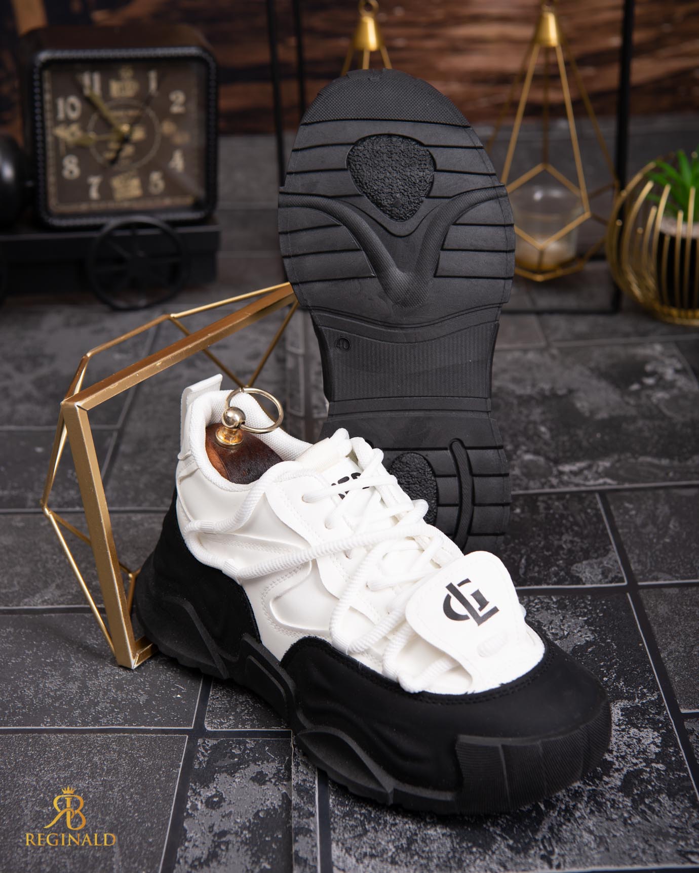 Adidasi de bărbați cu talpa înaltă, alb/negru– AD831 - imagine 3