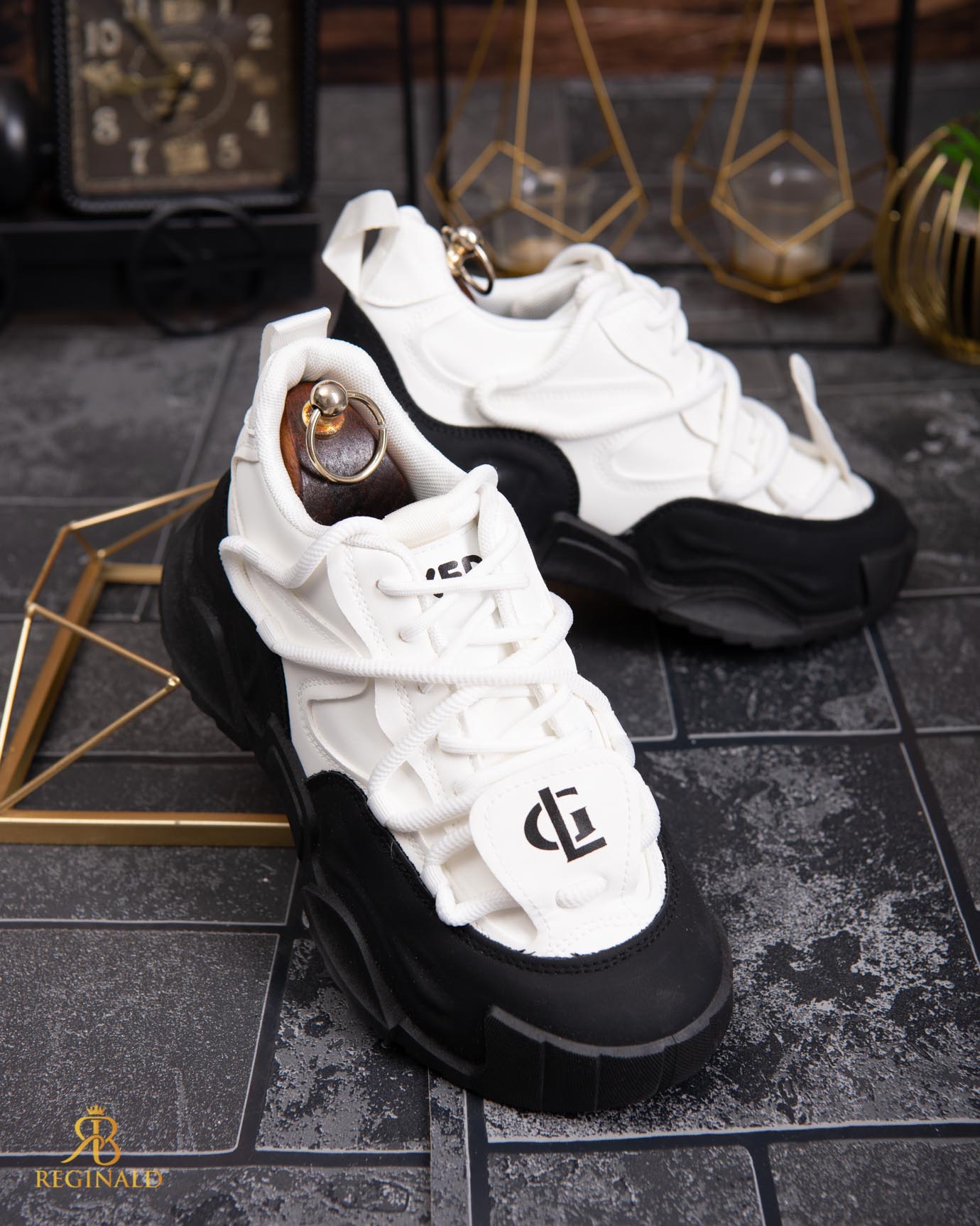 Adidasi de bărbați cu talpa înaltă, alb/negru– AD831 - imagine 4