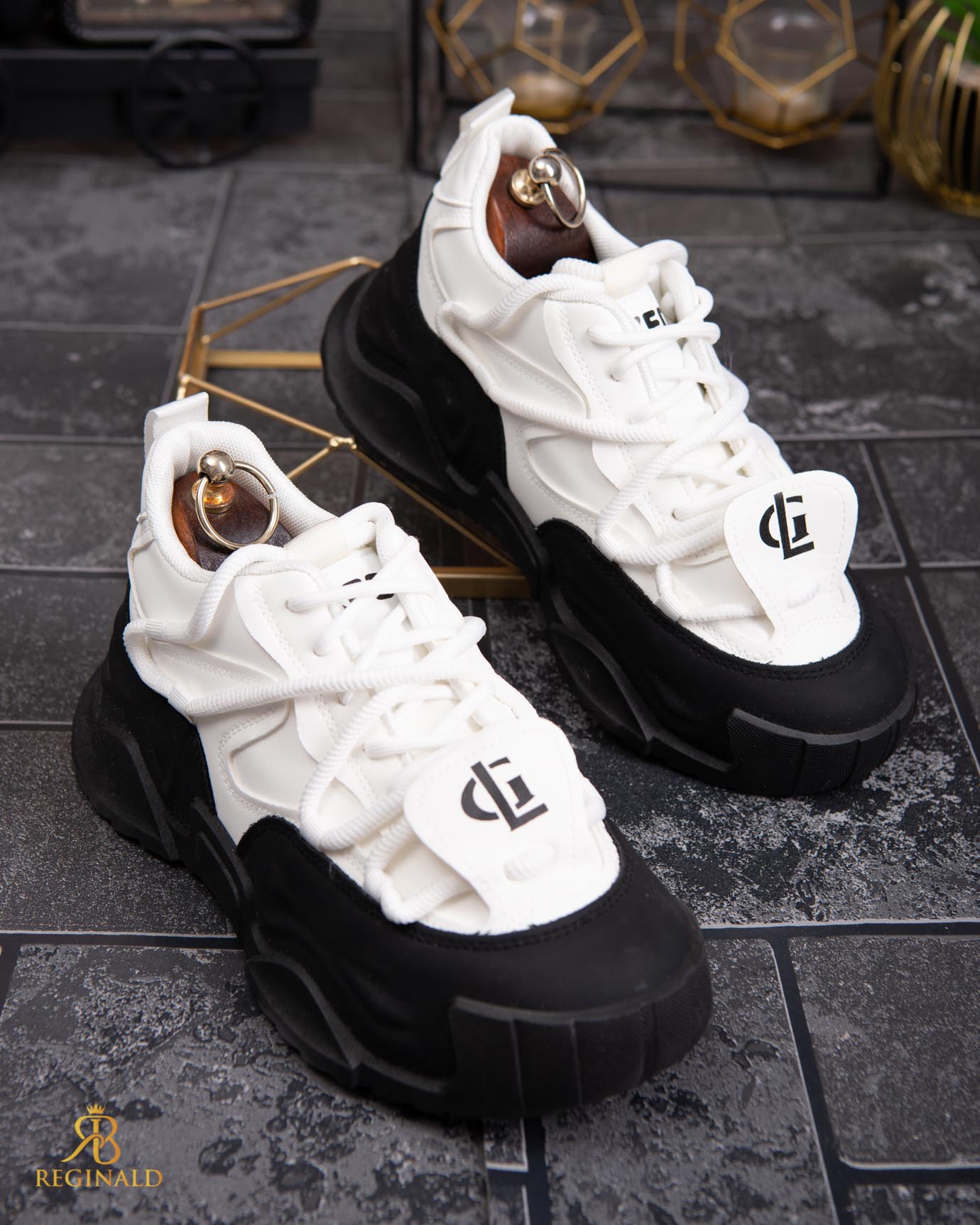 Adidasi de bărbați cu talpa înaltă, alb/negru– AD831 - imagine 5