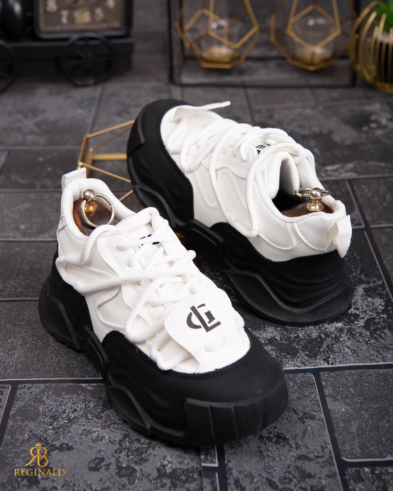 Adidasi de bărbați cu talpa înaltă, alb/negru– AD831 - imagine 6