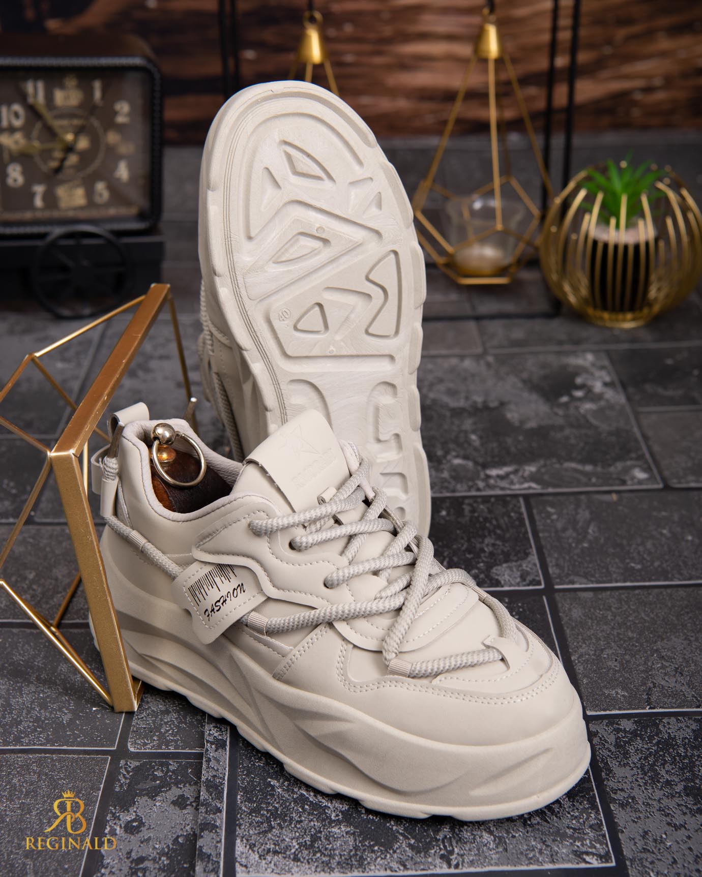 Adidasi de bărbați cu talpa înaltă, bej– AD835 - imagine 2