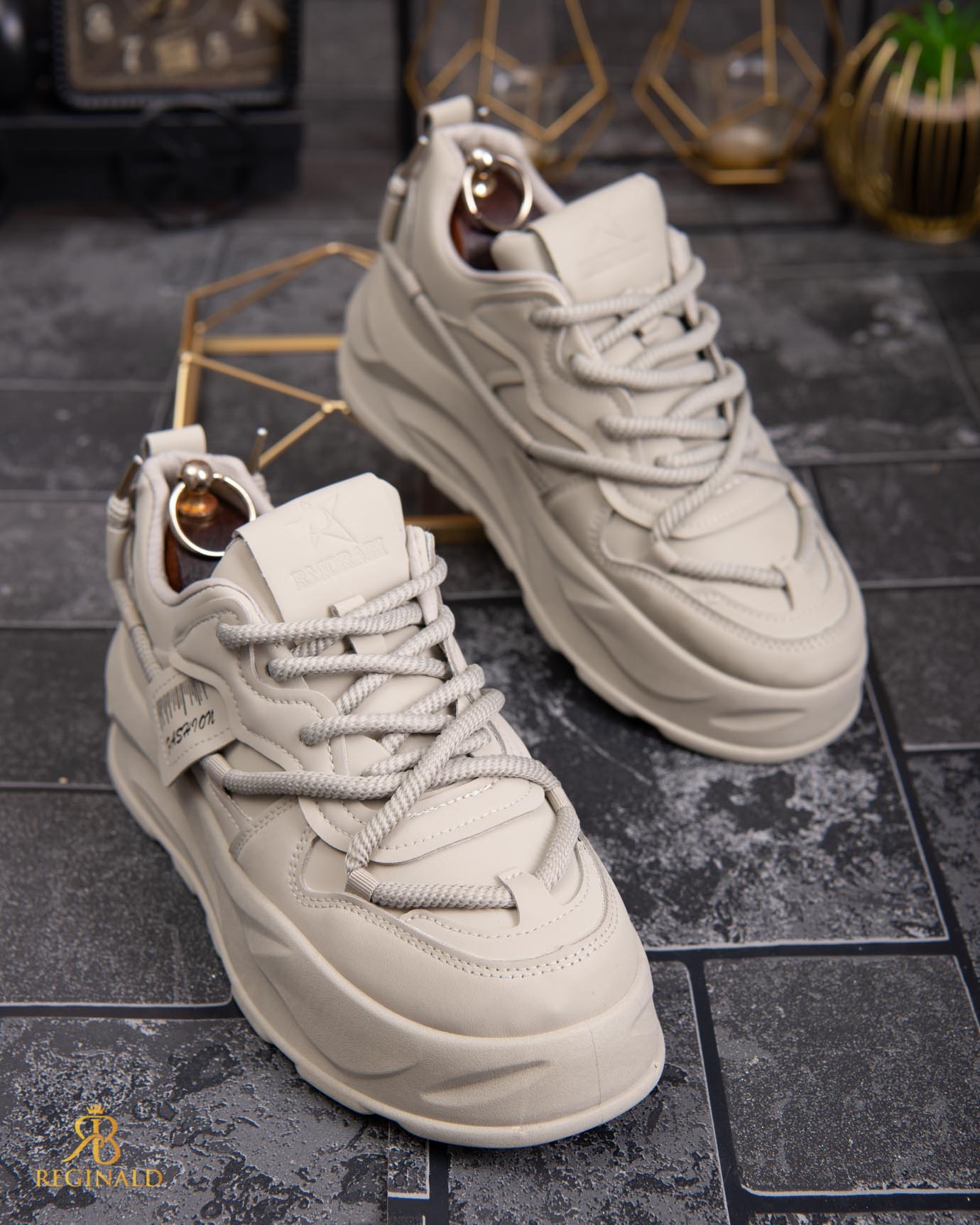 Adidasi de bărbați cu talpa înaltă, bej– AD835 - imagine 3