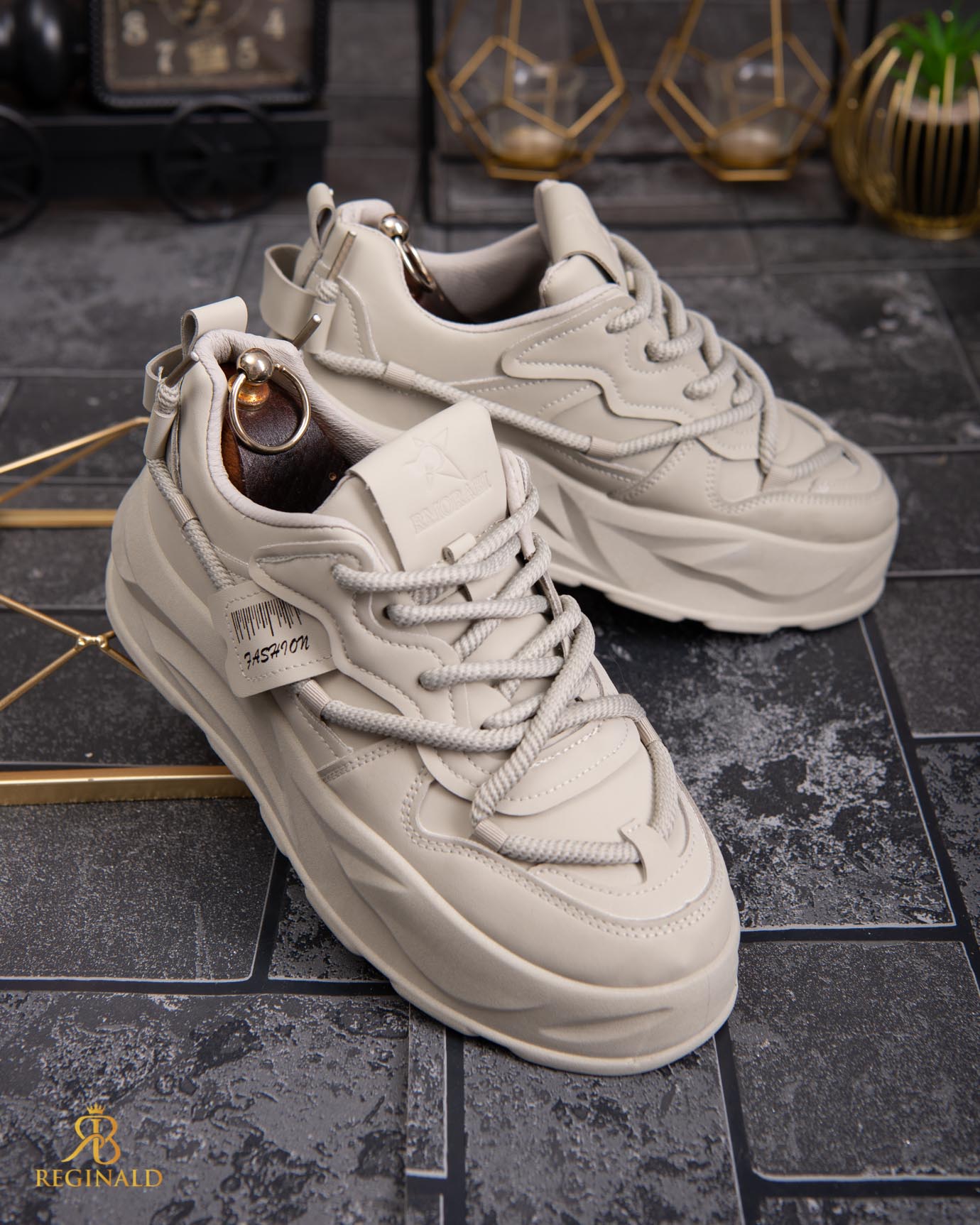 Adidasi de bărbați cu talpa înaltă, bej– AD835 - imagine 4