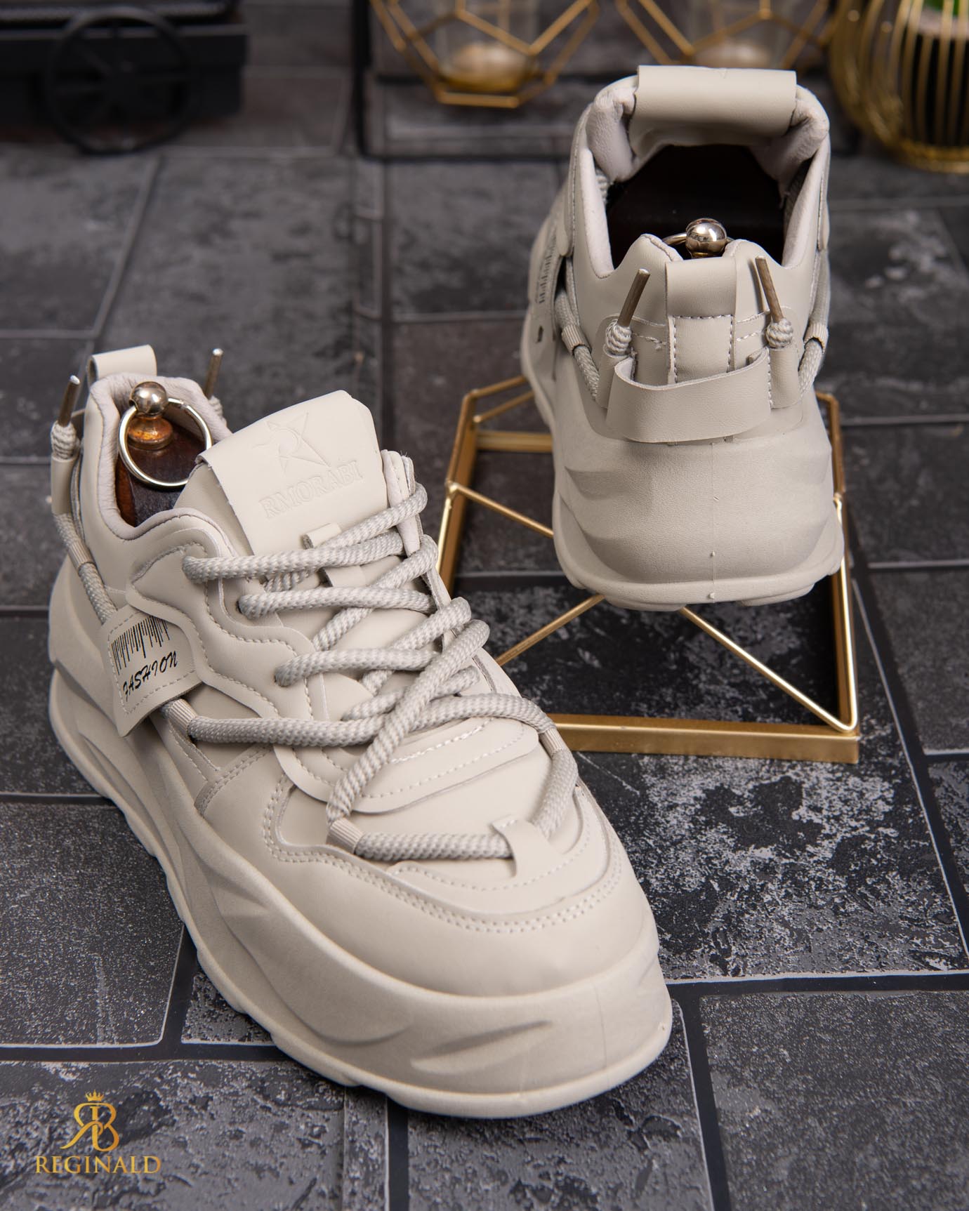 Adidasi de bărbați cu talpa înaltă, bej– AD835 - imagine 5