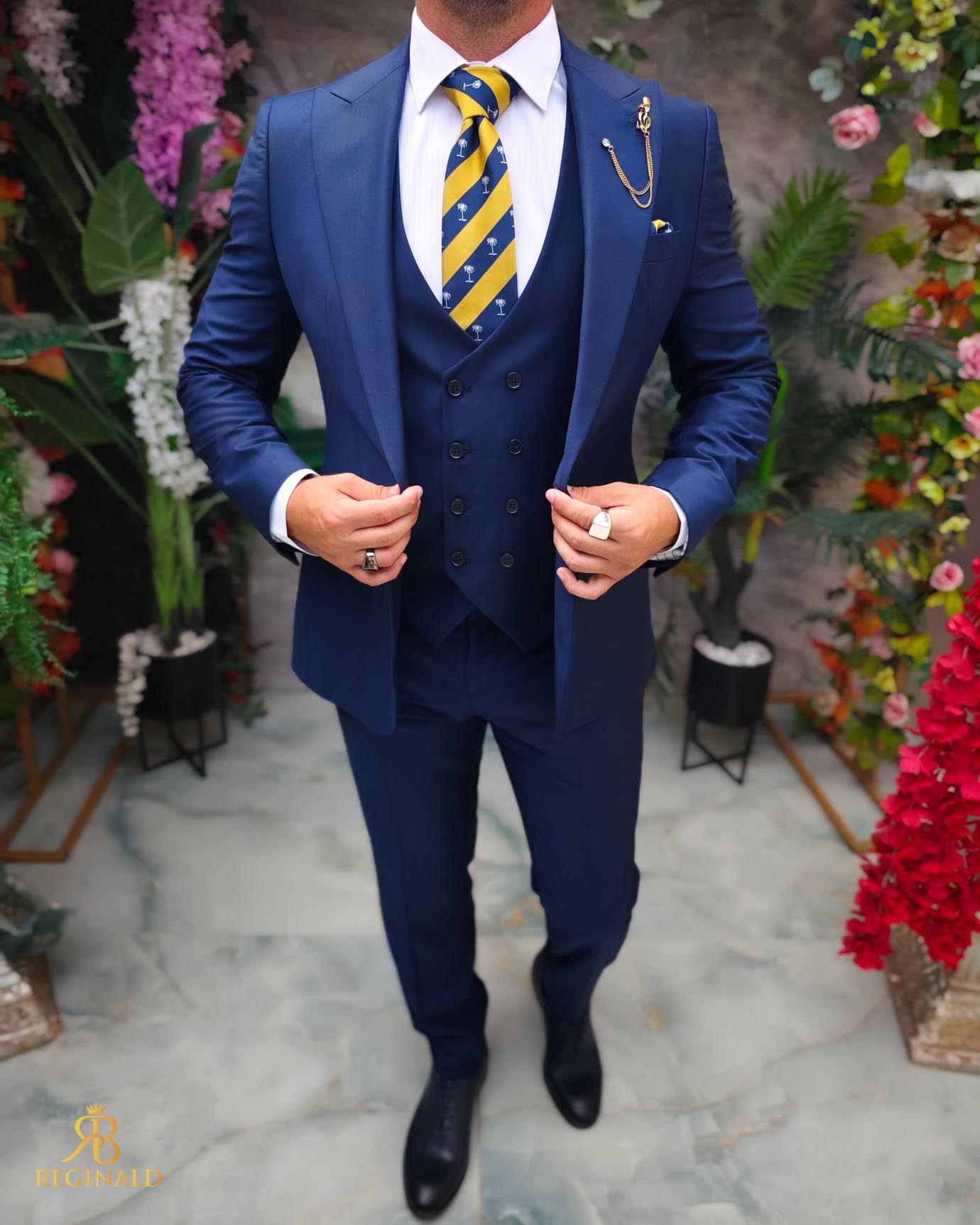 Costum bleumarin, Sacou, Vesta si Pantalon, lana 100% Super 200`S - C5254 - imagine 3