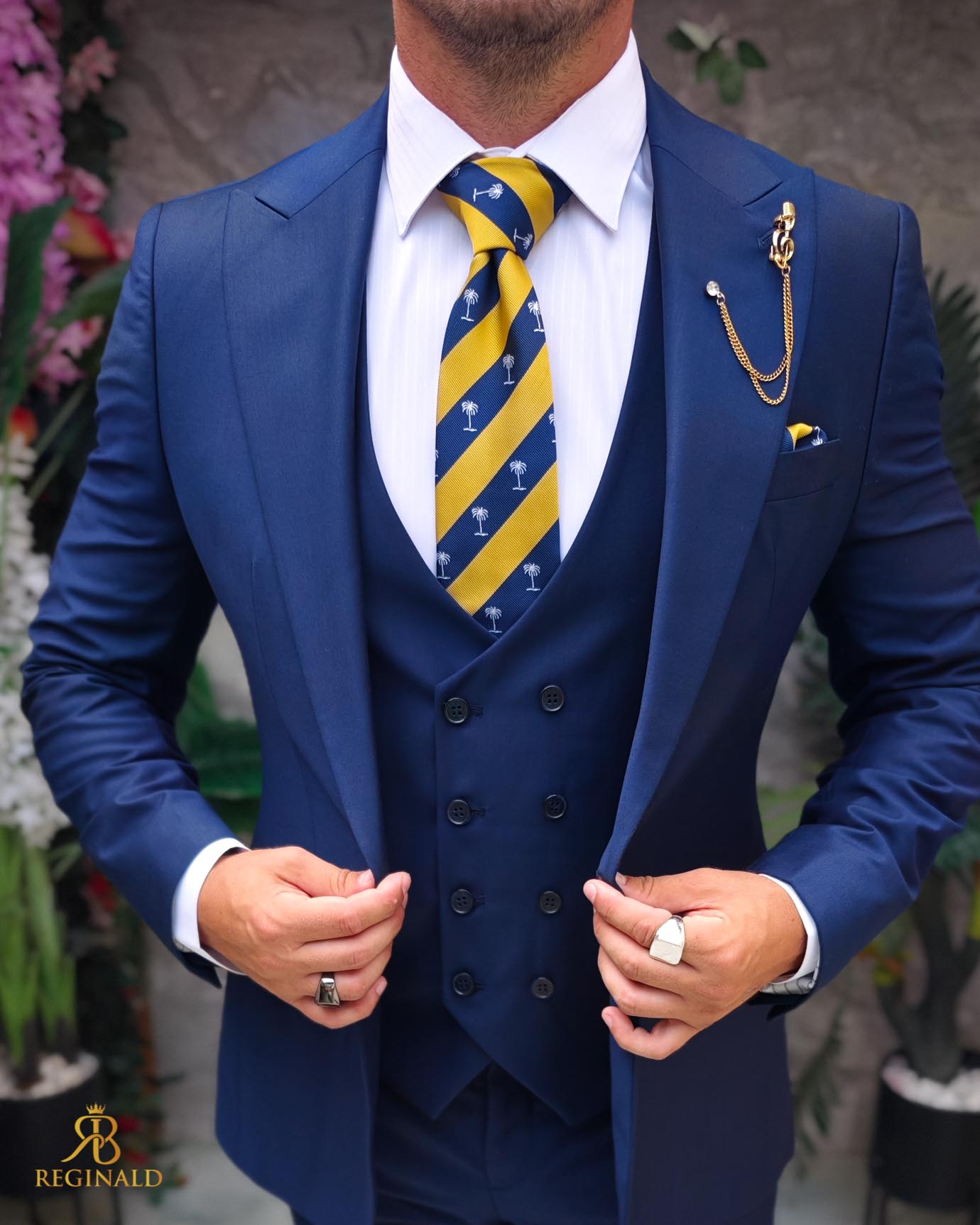 Costum bleumarin, Sacou, Vesta si Pantalon, lana 100% Super 200`S - C5254 - imagine 4