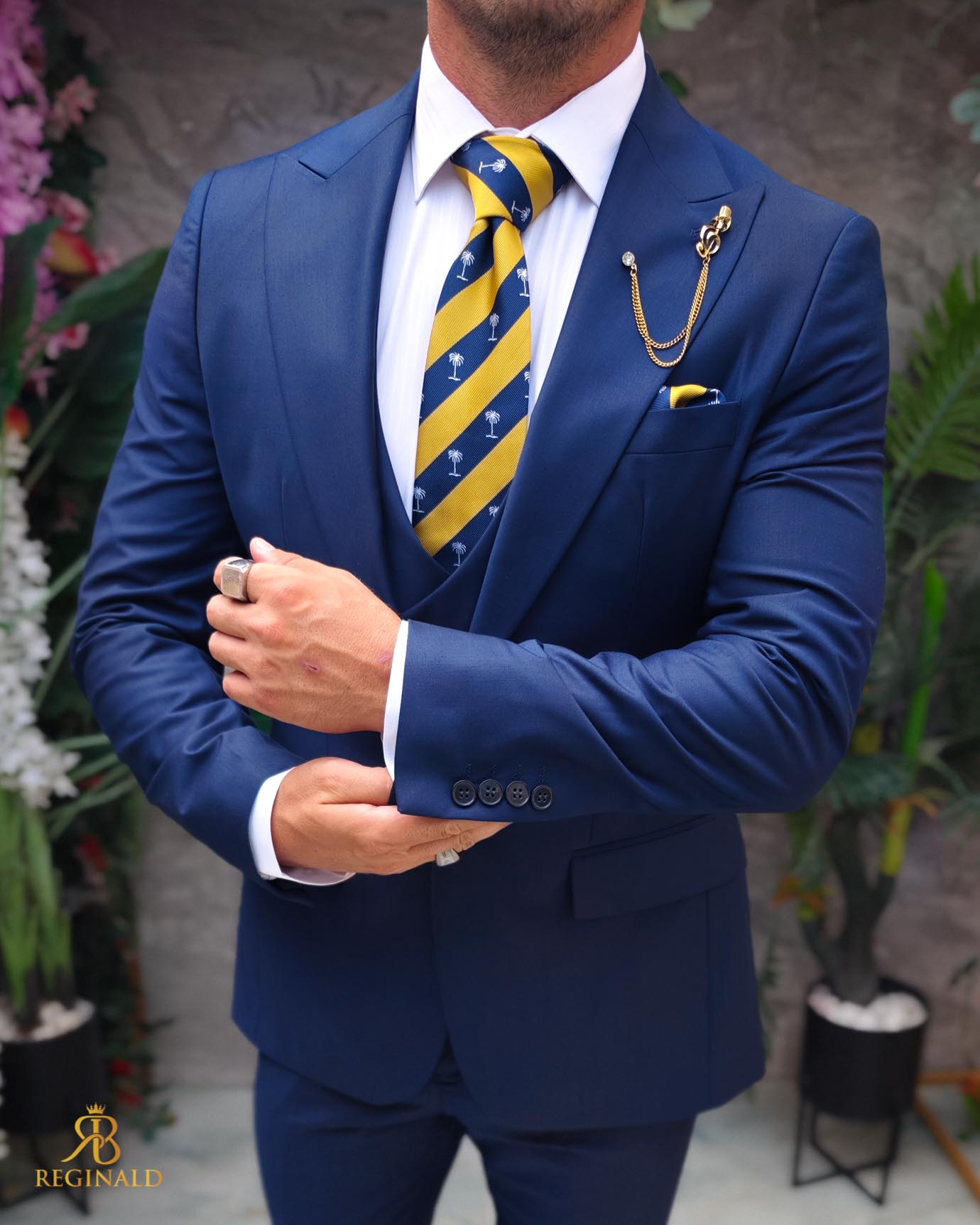 Costum bleumarin, Sacou, Vesta si Pantalon, lana 100% Super 200`S - C5254 - imagine 5