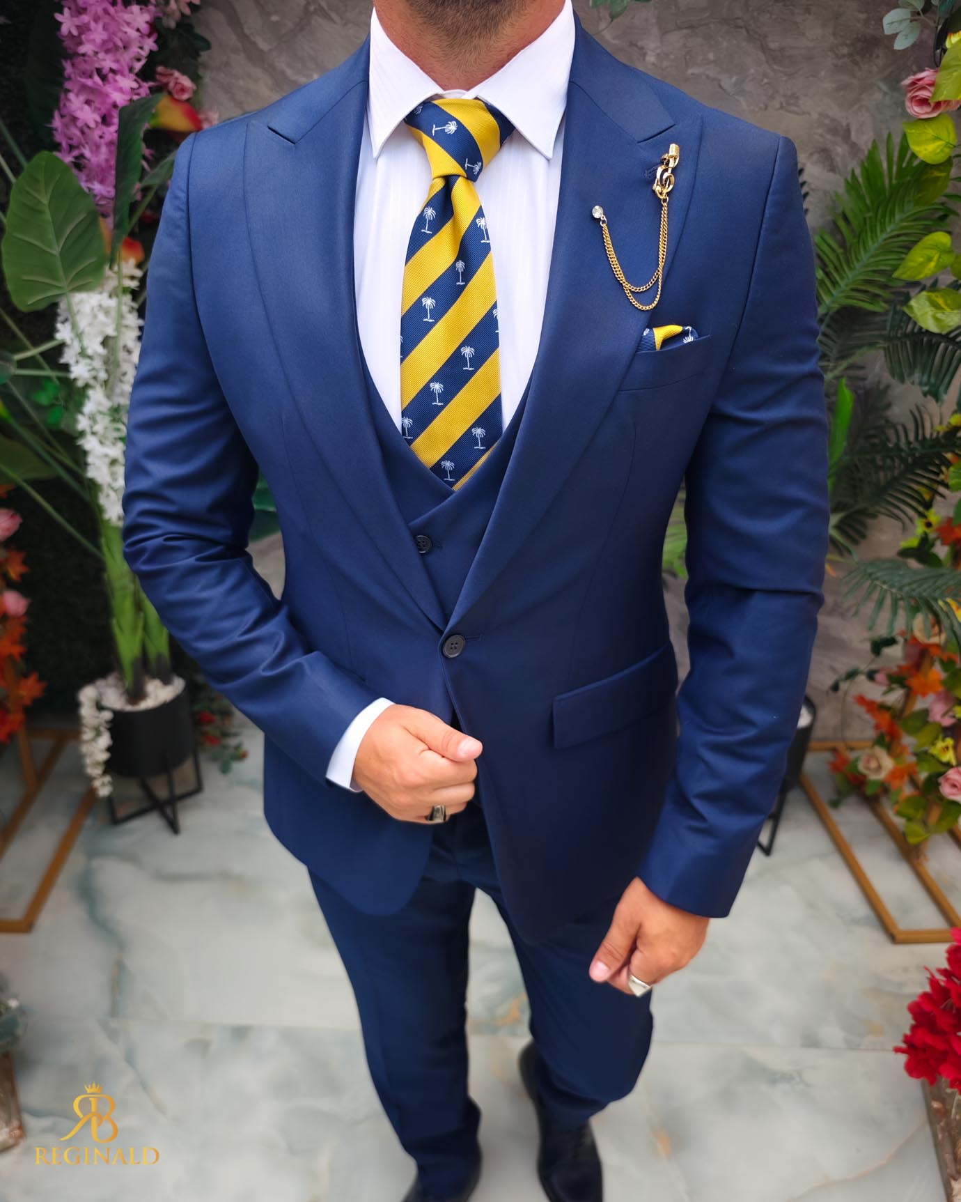 Costum bleumarin, Sacou, Vesta si Pantalon, lana 100% Super 200`S - C5254 - imagine 6