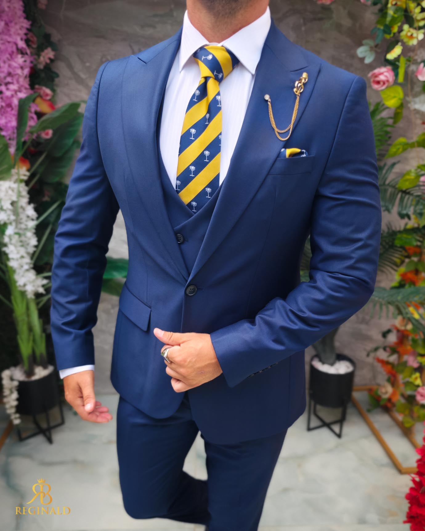 Costum bleumarin, Sacou, Vesta si Pantalon, lana 100% Super 200`S - C5254 - imagine 7