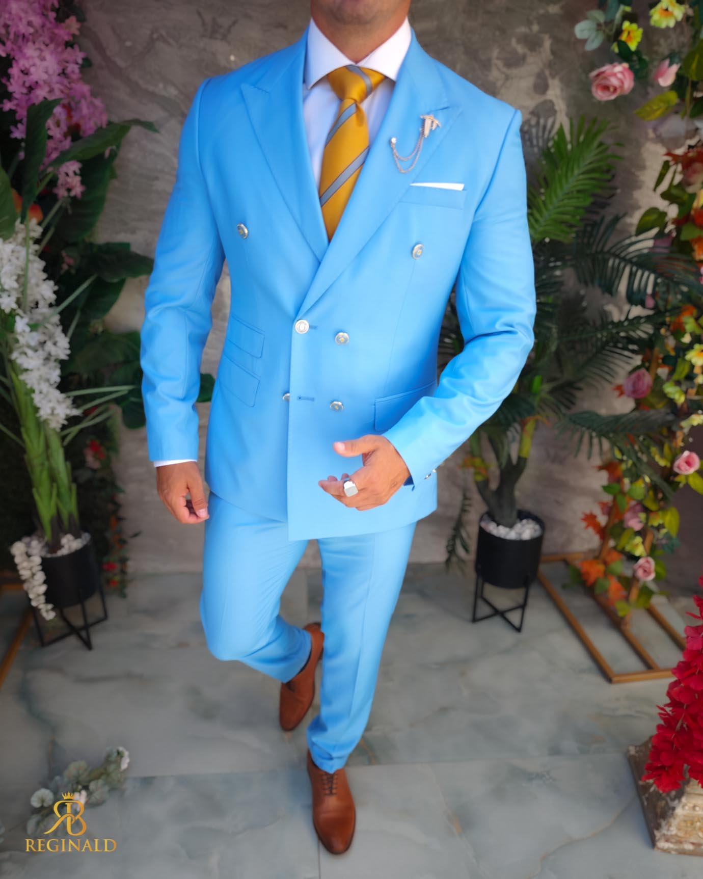 Costum de bărbați, Bleu Ciel- Sacou si Pantalon - C5264 - imagine 5