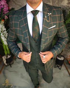 Alternative view of Costum de bărbați, Verde in carouri: Sacou,Vesta si Pantalon - C5263