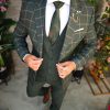 Costum de bărbați, Verde in carouri: Sacou,Vesta si Pantalon - C5263