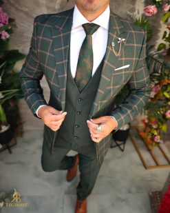 Costum de bărbați, Verde in carouri: Sacou,Vesta si Pantalon - C5263