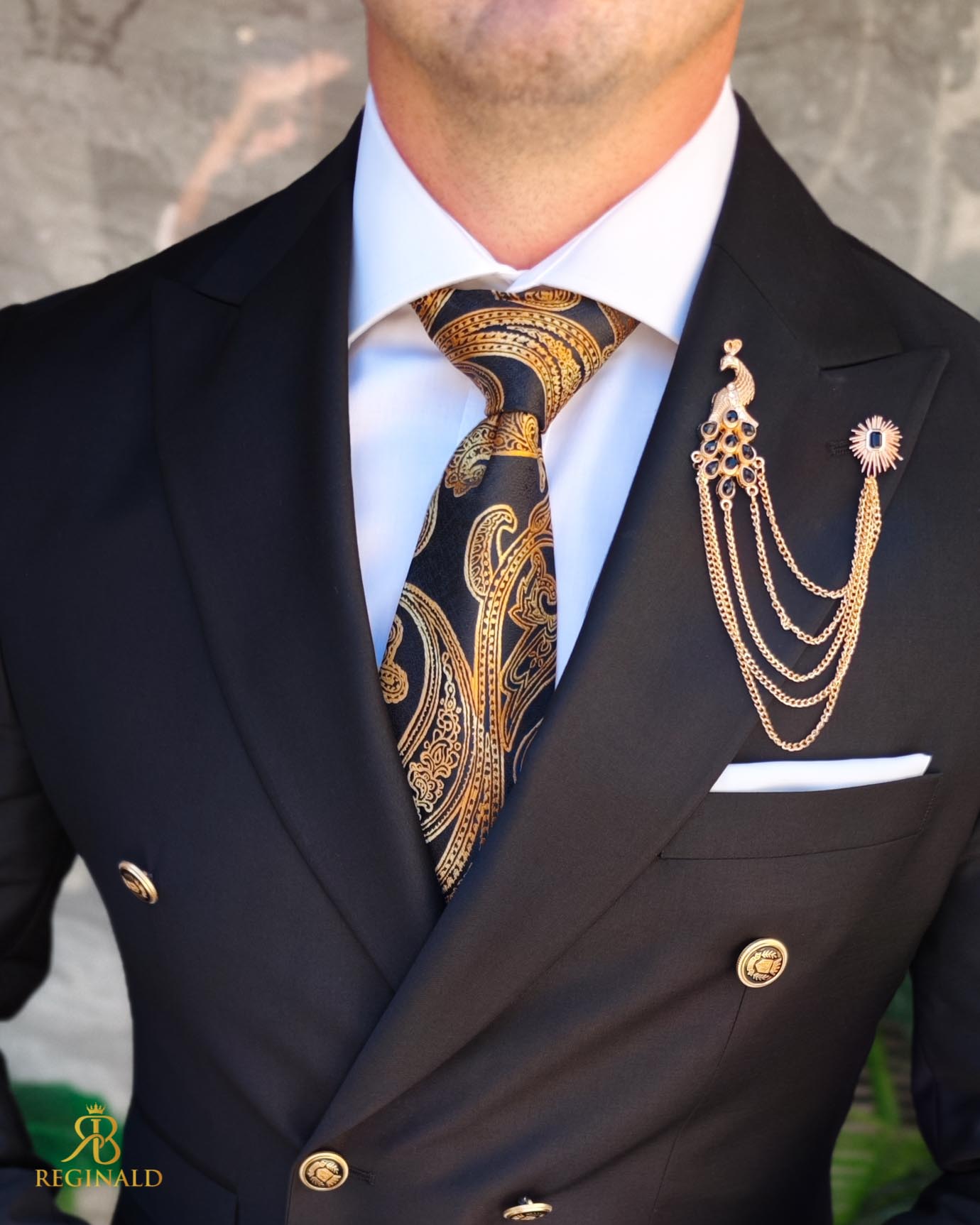 Costum negru, Double Breasted, Sacou si Pantalon, 100% lana - C4007 - imagine 5