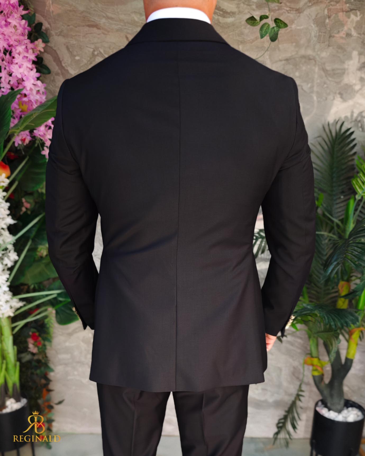 Costum negru, Double Breasted, Sacou si Pantalon, 100% lana - C4007 - imagine 6