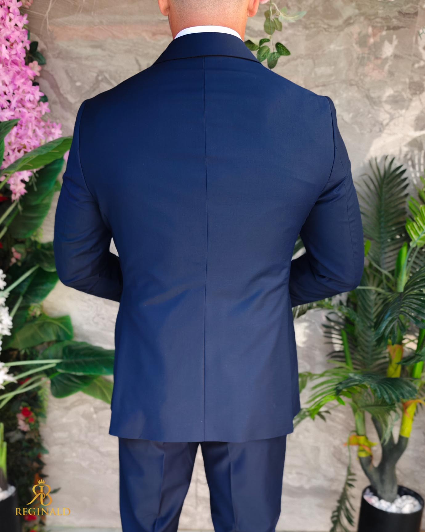 Costum de barbati elegant bleumarin cu butoni aurii Sacou si Pantalon - C3376 - imagine 5