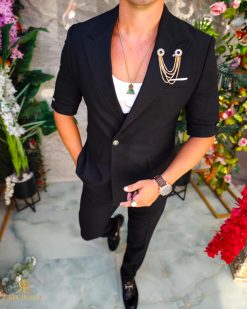 Costum de bărbați, Negru cu maneca scurta: Sacou si Pantalon - C5259