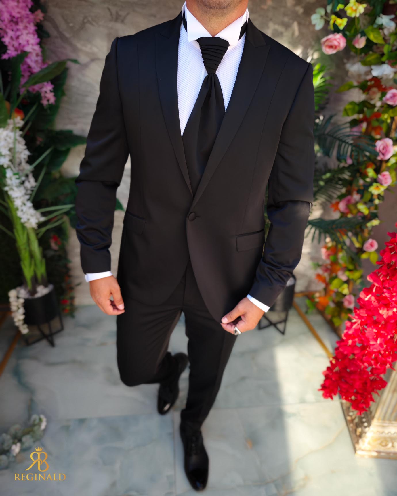 Costum negru NAS/MIRE, Sacou, Pantalon, Cravata- C5270 - imagine 2