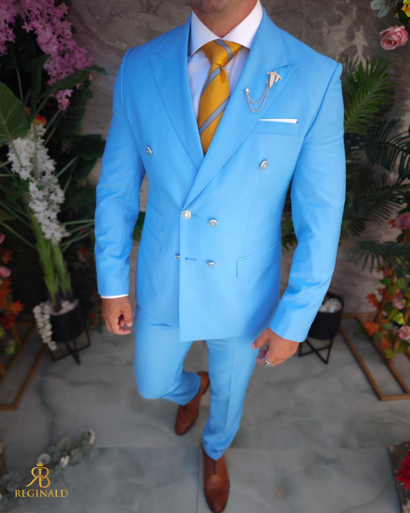 Costum de bărbați, Bleu Ciel- Sacou si Pantalon - C5264 - imagine 2