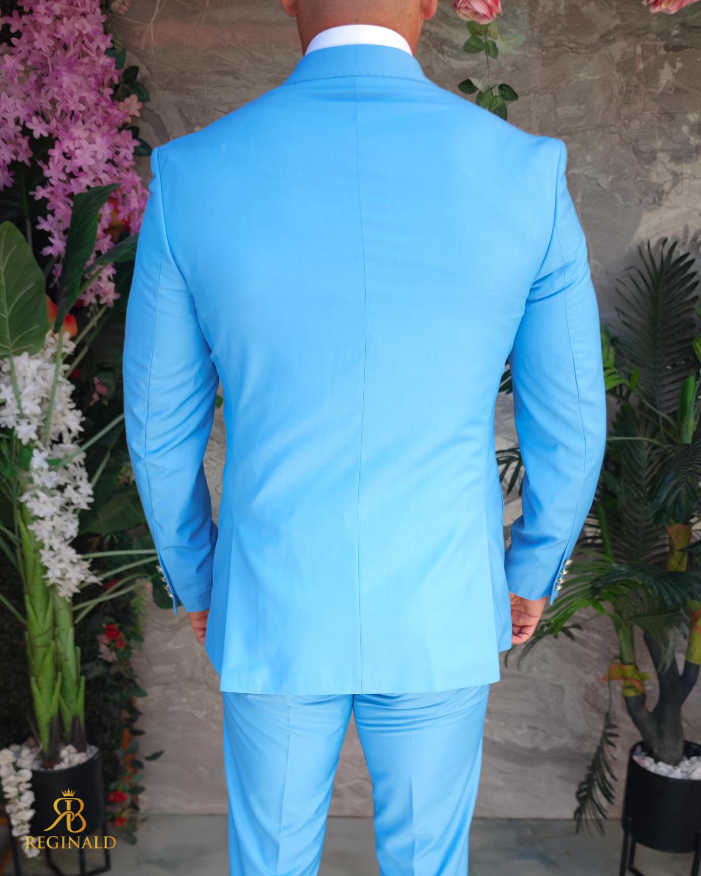 Costum de bărbați, Bleu Ciel- Sacou si Pantalon - C5264 - imagine 6