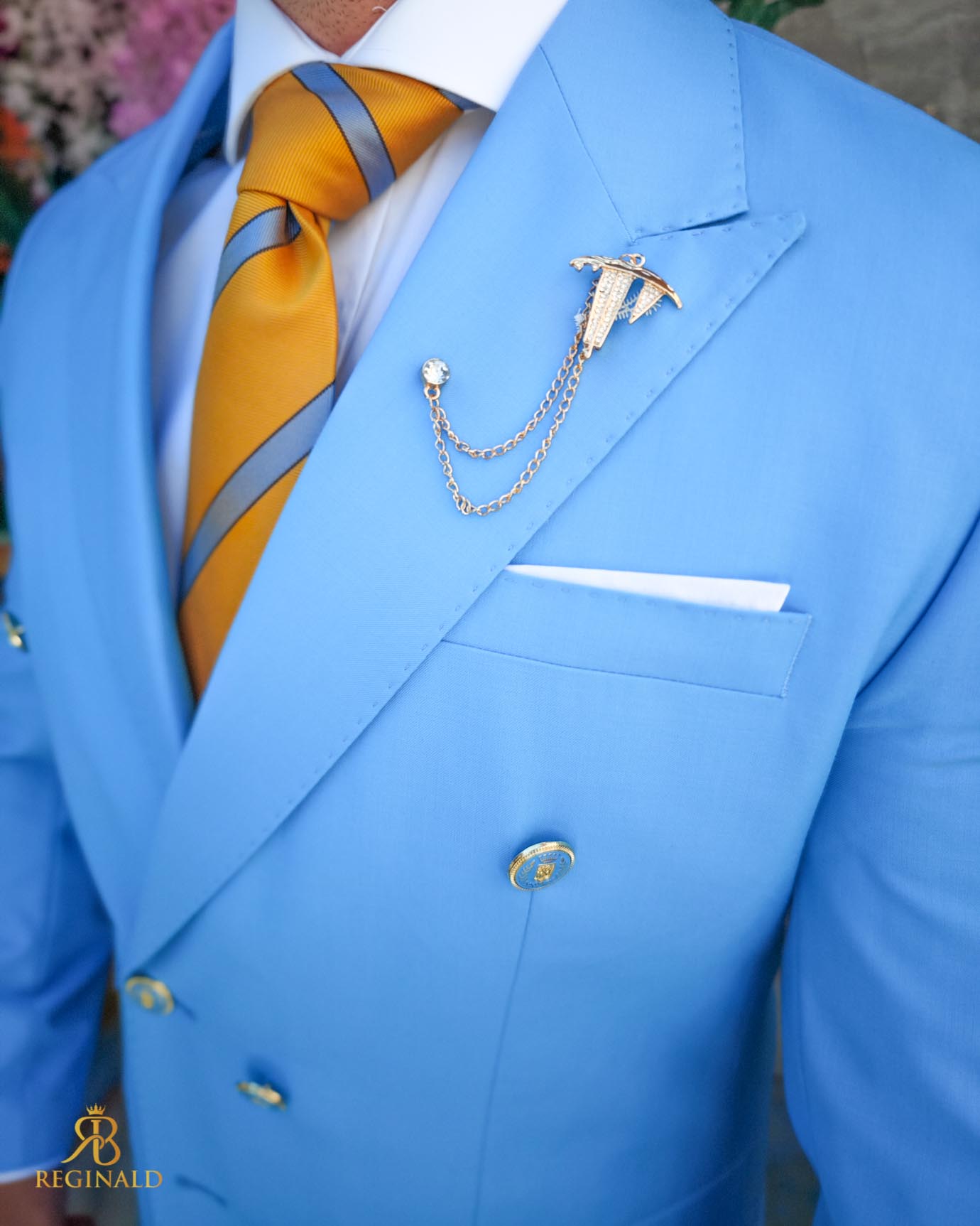 Costum de bărbați, Bleu Ciel- Sacou si Pantalon - C5264 - imagine 3