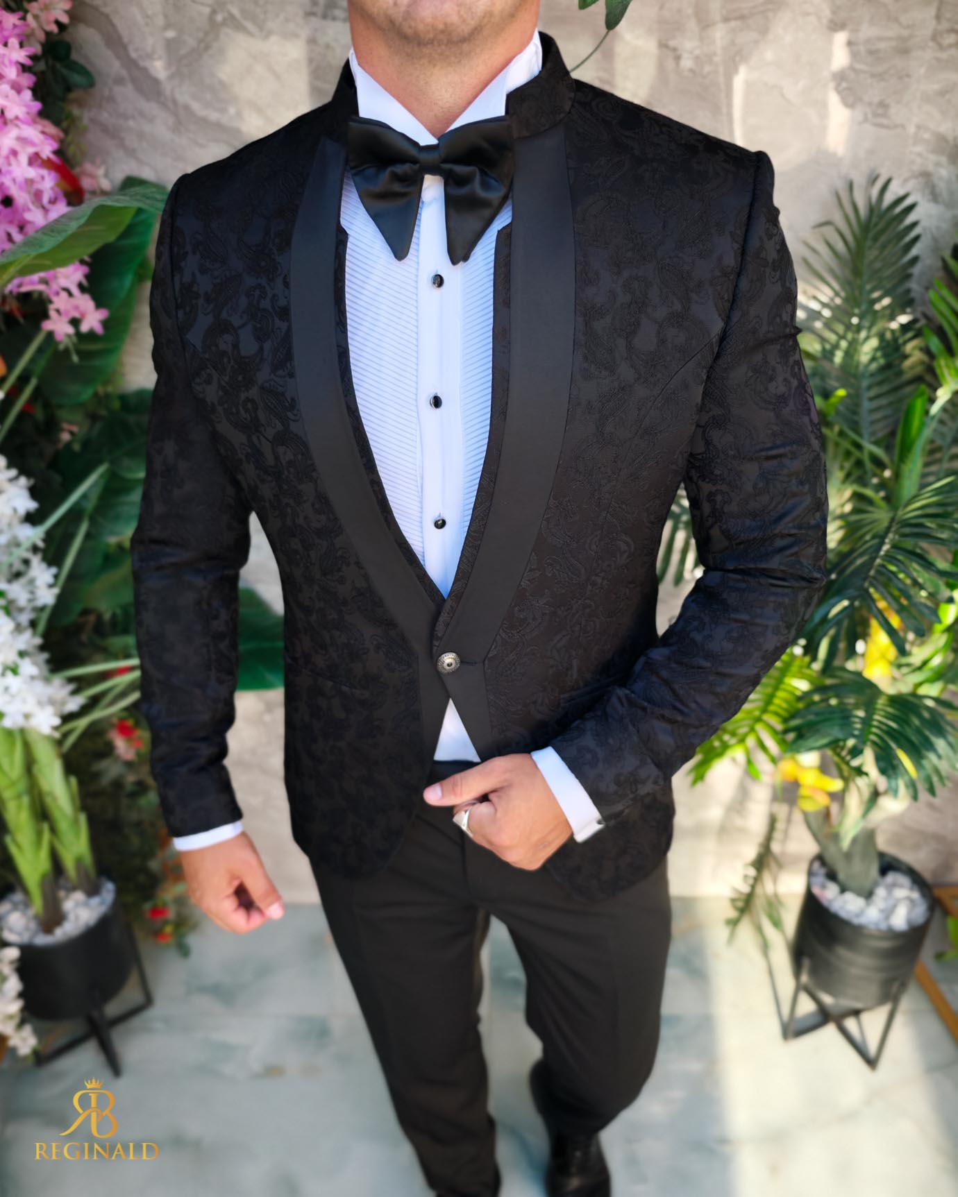 Costum negru NAS/MIRE, Sacou, Pantalon, Papion- C5269 - imagine 3