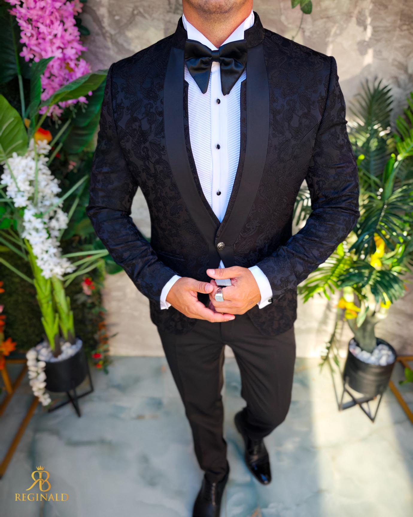 Costum negru NAS/MIRE, Sacou, Pantalon, Papion- C5269 - imagine 2