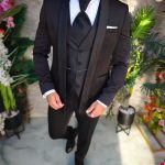 Costum negru NAS/MIRE, Sacou, Pantalon, Vesta, Cravata- C5267