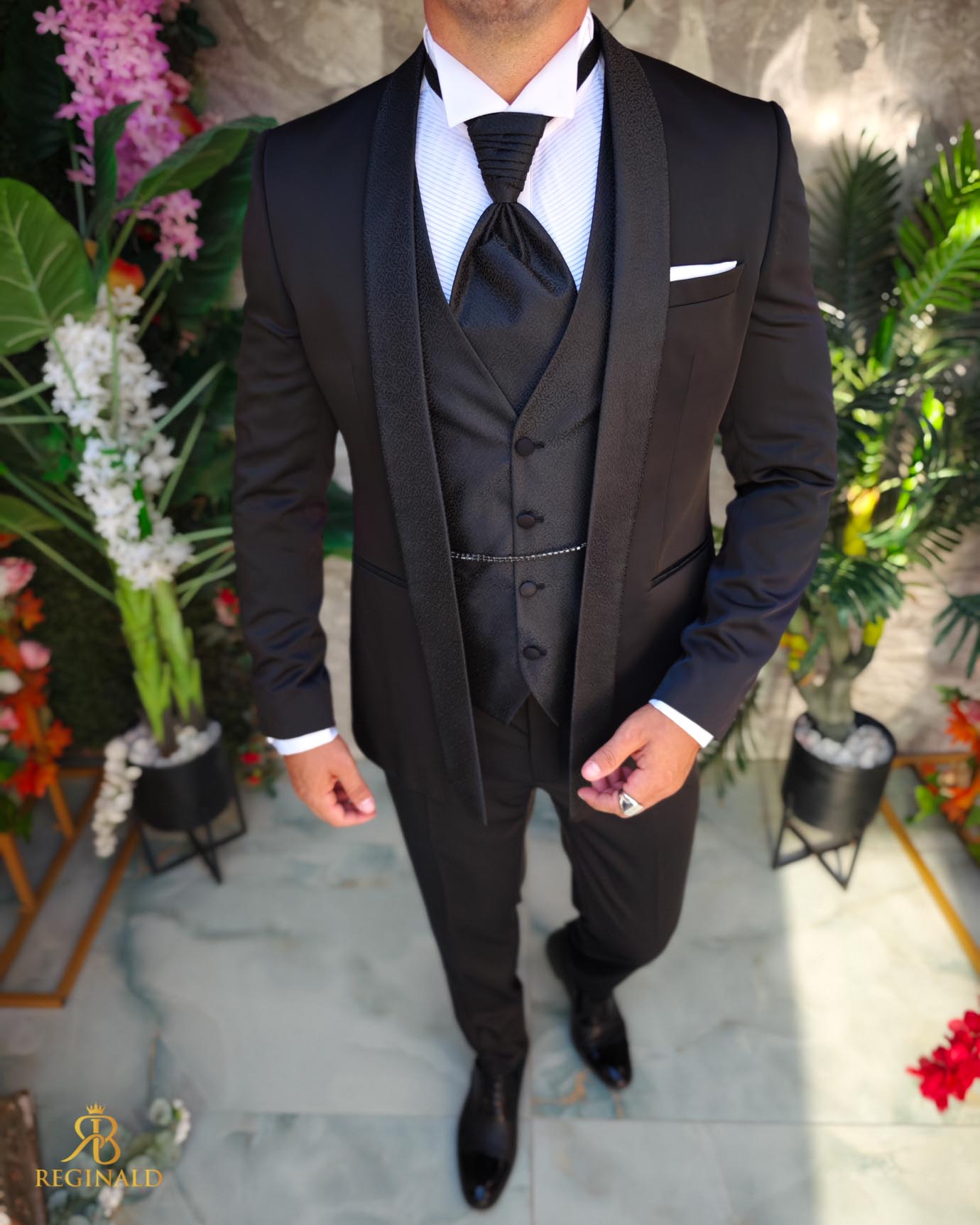 Costum negru NAS/MIRE, Sacou, Pantalon, Vesta, Cravata- C5267 - imagine 3