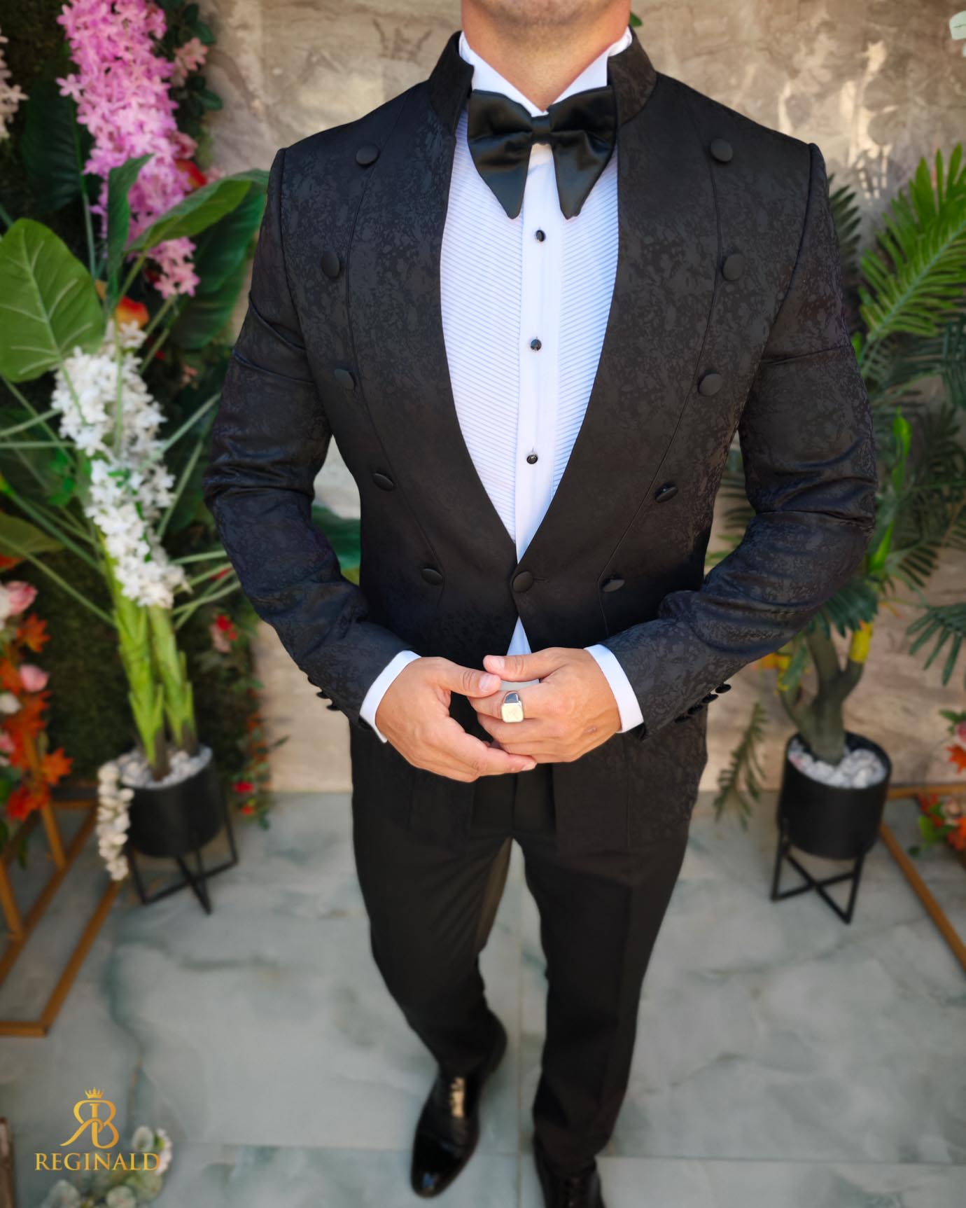 Costum negru NAS/MIRE, Sacou, Pantalon, Papion-C5273