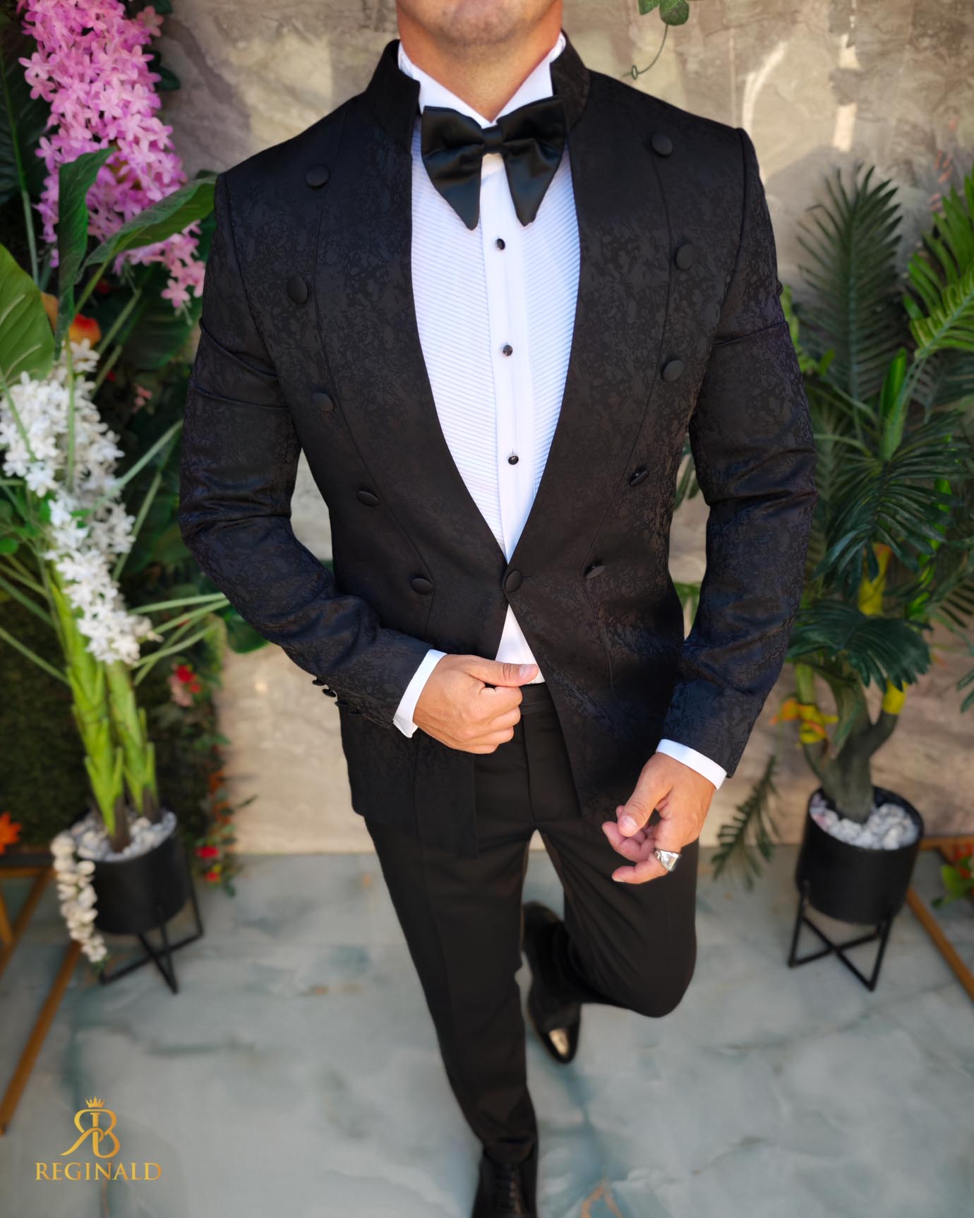 Costum negru NAS/MIRE, Sacou, Pantalon, Papion-C5273 - imagine 3