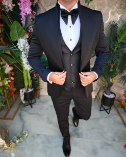 Costum negru NAS/MIRE, Sacou, Pantalon, Vesta, Papion- C5265