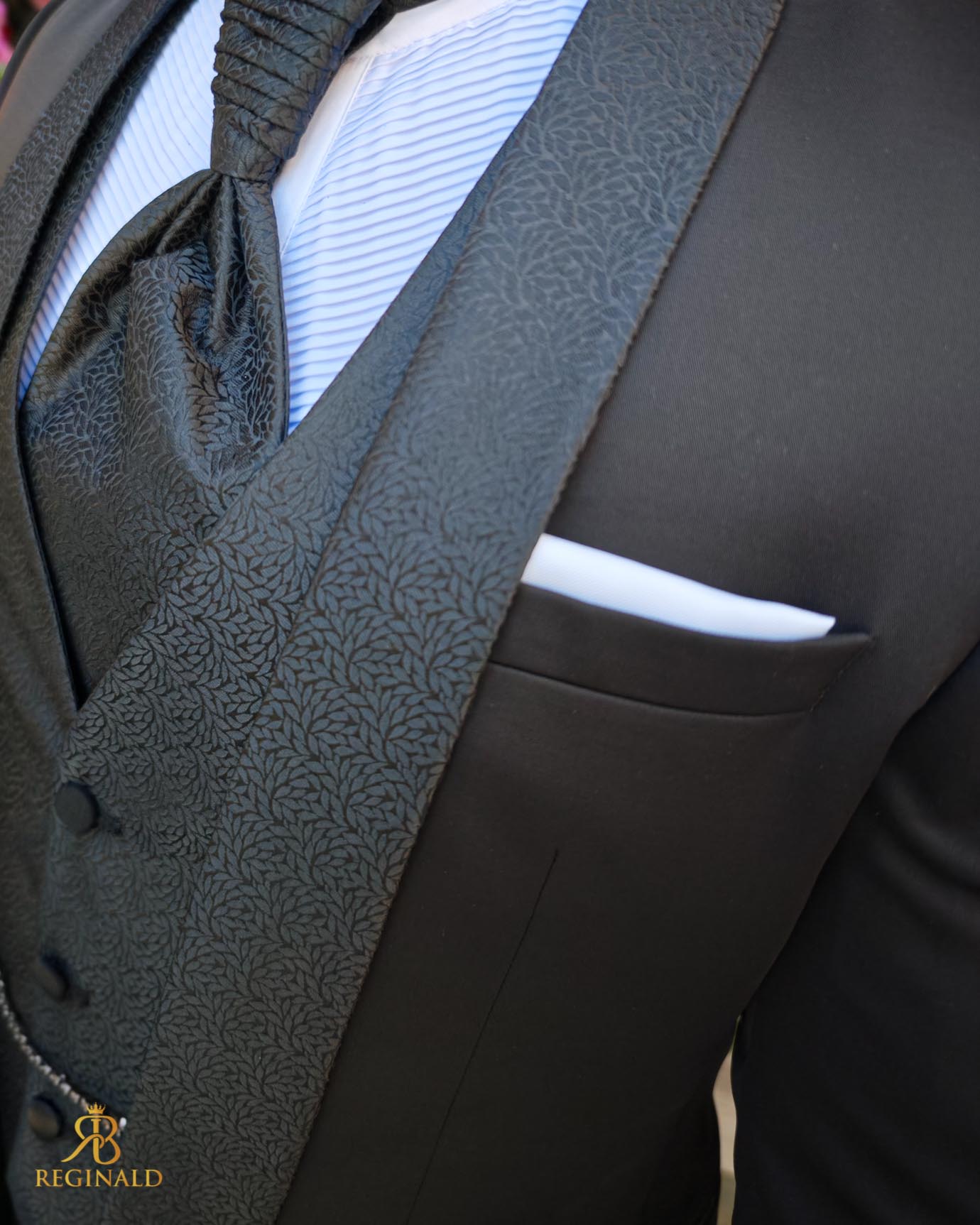 Costum negru NAS/MIRE, Sacou, Pantalon, Vesta, Cravata- C5267 - imagine 5