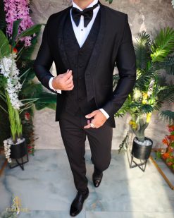 Costum negru NAS/MIRE, Sacou, Pantalon, Vesta, Papion- C5268