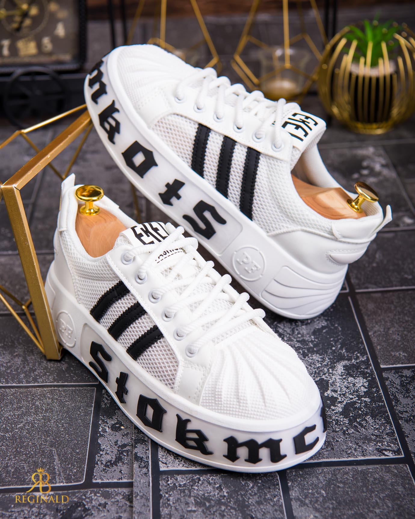 Adidasi de bărbați cu talpa înaltă, albi– AD854