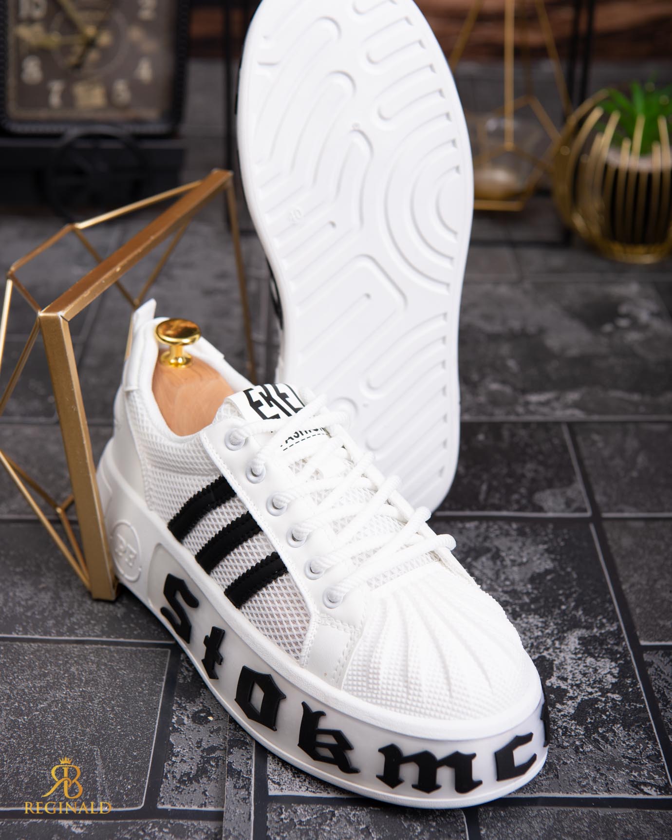 Adidasi de bărbați cu talpa înaltă, albi– AD854 - imagine 2