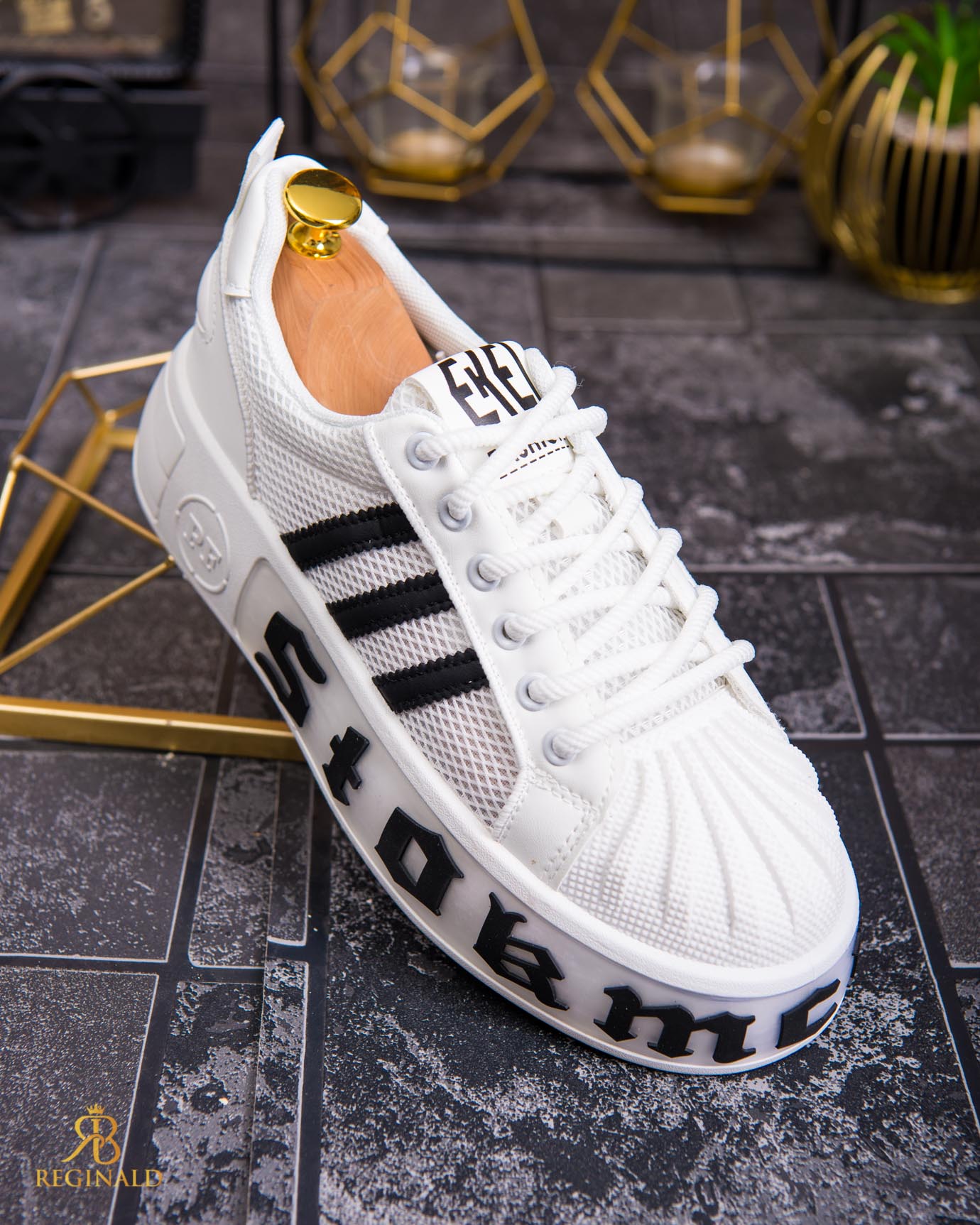 Adidasi de bărbați cu talpa înaltă, albi– AD854 - imagine 3