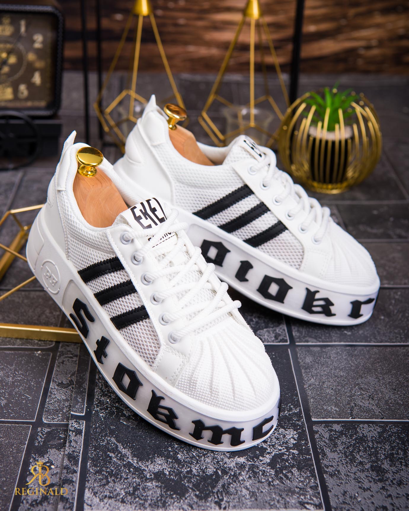 Adidasi de bărbați cu talpa înaltă, albi– AD854 - imagine 4