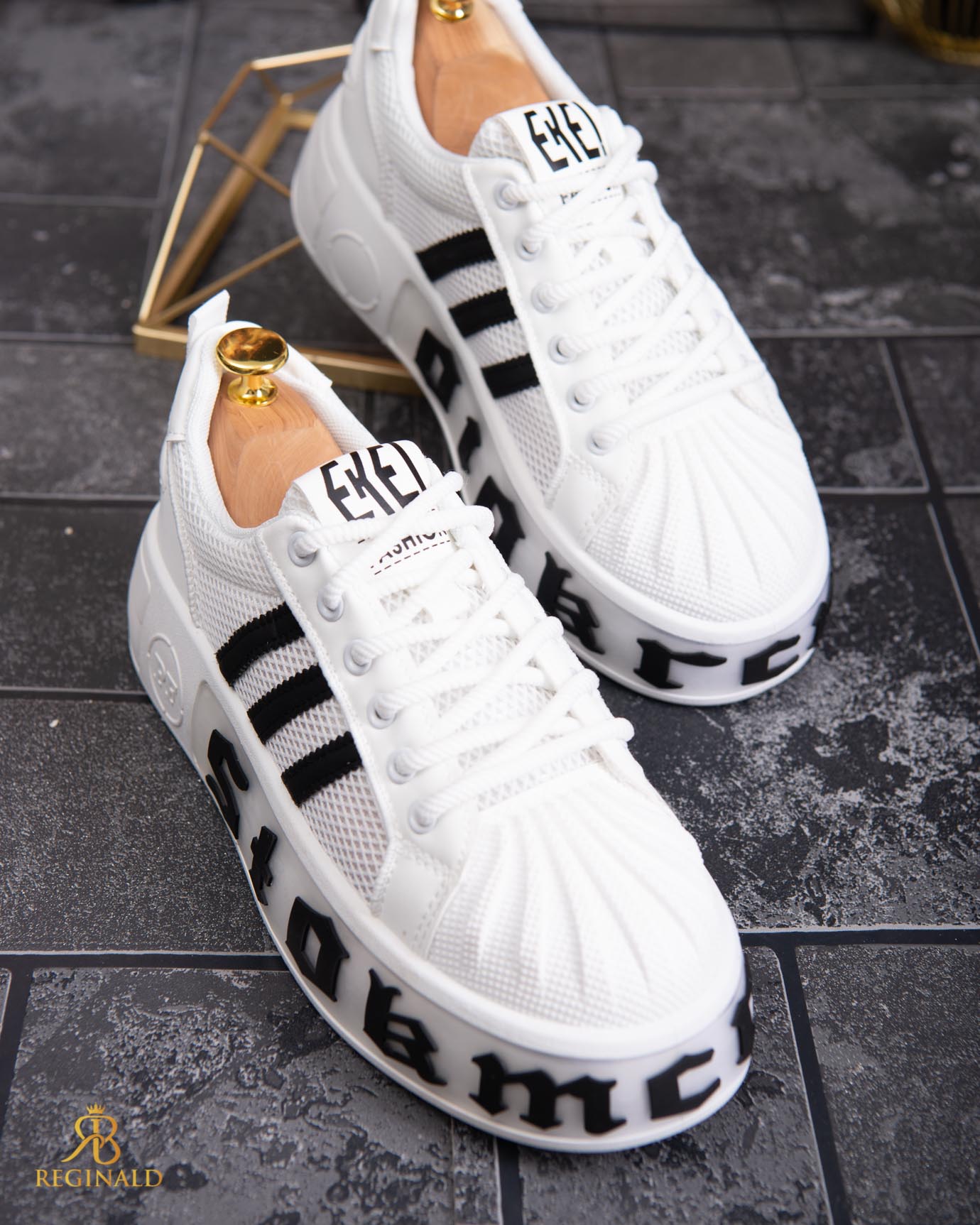 Adidasi de bărbați cu talpa înaltă, albi– AD854 - imagine 5