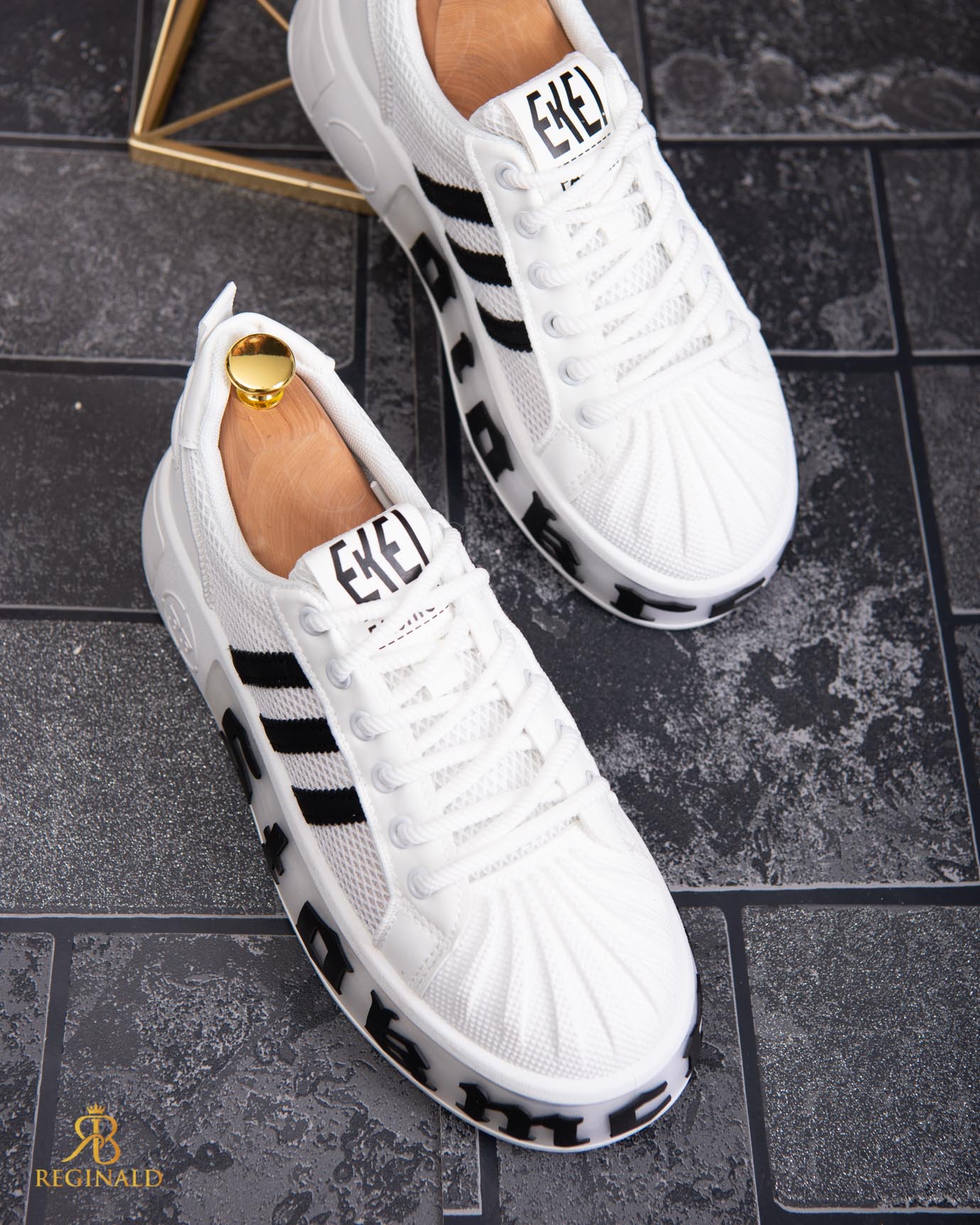 Adidasi de bărbați cu talpa înaltă, albi– AD854 - imagine 6