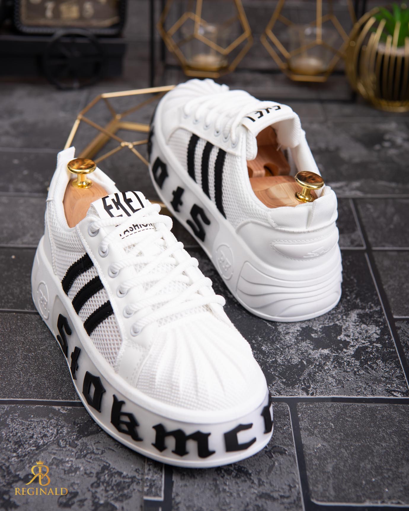 Adidasi de bărbați cu talpa înaltă, albi– AD854 - imagine 7