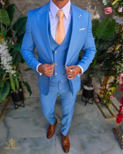 Costum de bărbați, Albastru cu nasturi aurii: Sacou, Vesta si Pantalon - C5307